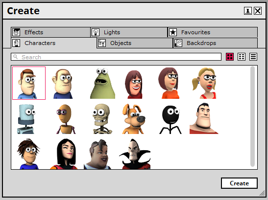 Δημιουργία χαρακτήρων (Characters) Εικόνα 31: Μενού Create Κάνοντας κλικ στη λειτουργία Create παράθυρο για τη δημιουργία κάποιου χαρακτήρα.