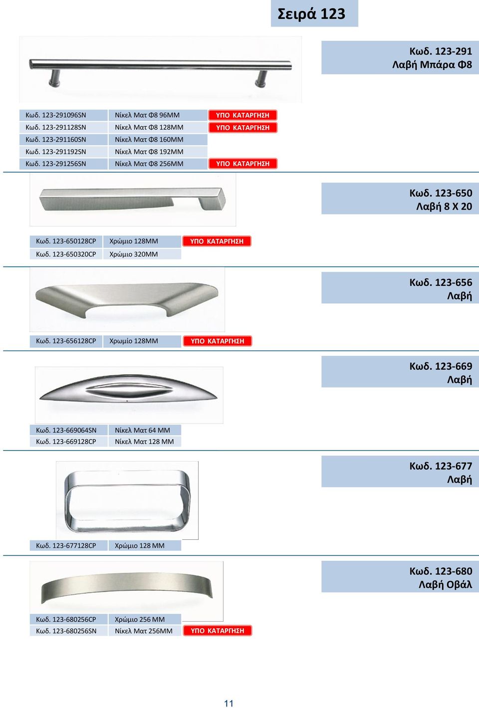 123-650128CP Κωδ. 123-650320CP Χρώμιο 128ΜΜ Χρώμιο 320ΜΜ Κωδ. 123-656 Λαβή Κωδ. 123-656128CP Χρωμίο 128ΜΜ Κωδ. 123-669 Λαβή Κωδ. 123-669064SN Κωδ.