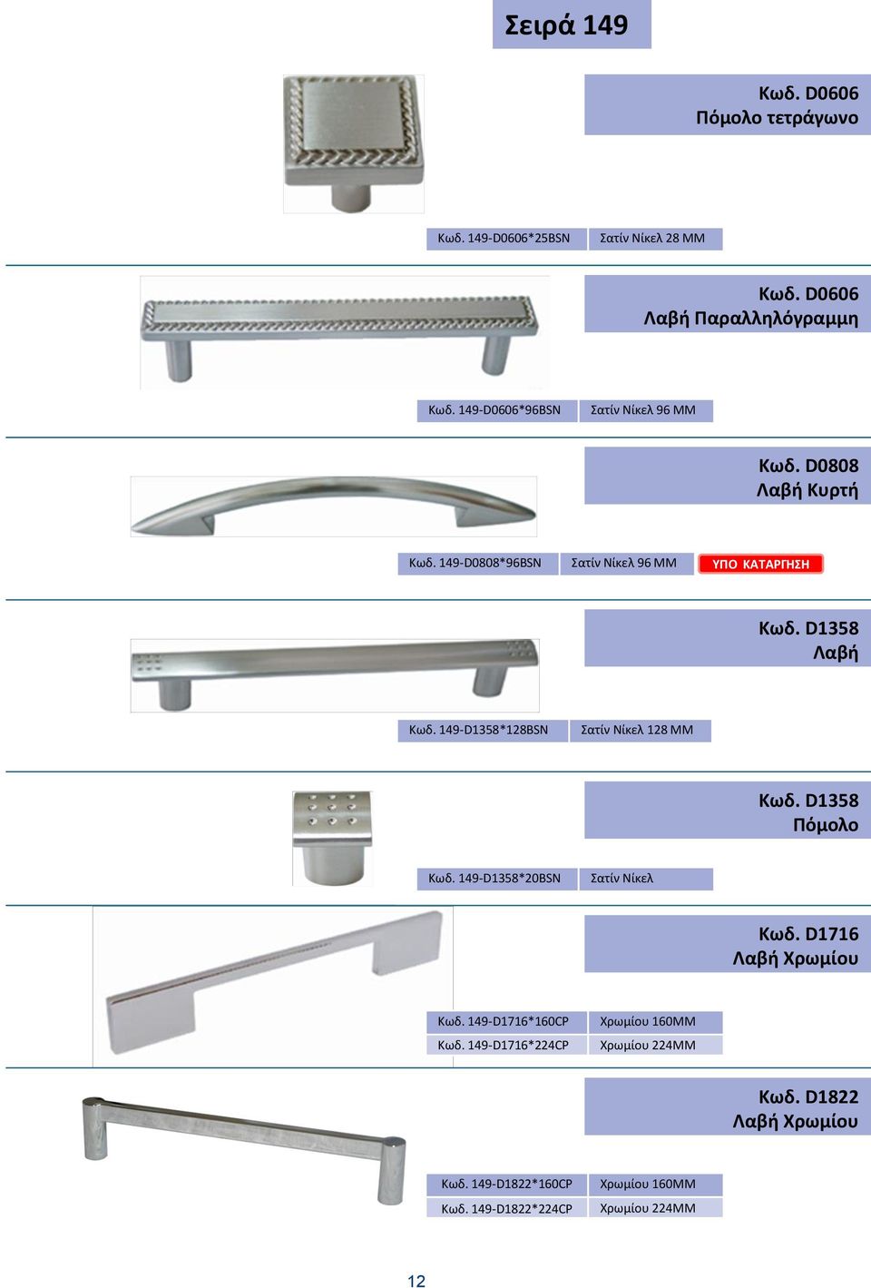 149-D1358*128BSN Σατίν Νίκελ 128 ΜΜ Κωδ. D1358 Πόμολο Κωδ. 149-D1358*20BSN Σατίν Νίκελ Κωδ. D1716 Λαβή Χρωμίου Κωδ.