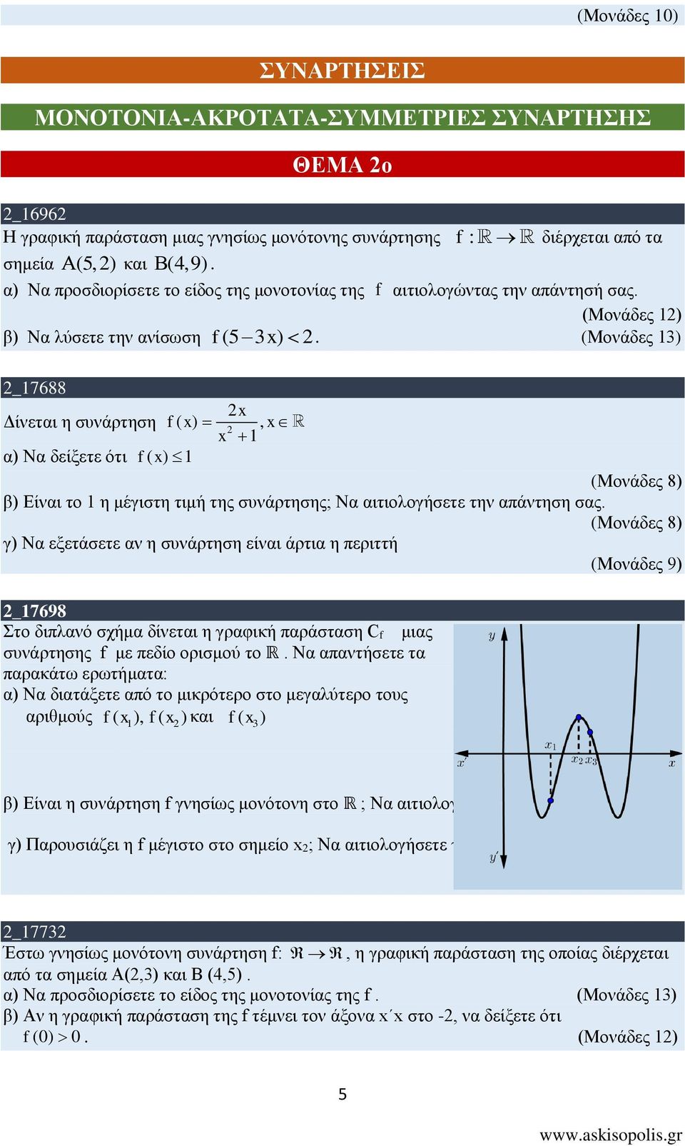 _7688 x Δίνεται η συνάρτηση f ( x), x x α) Να δείξετε ότι f( x) β) Είναι το η μέγιστη τιμή της συνάρτησης; Να αιτιολογήσετε την απάντηση σας.