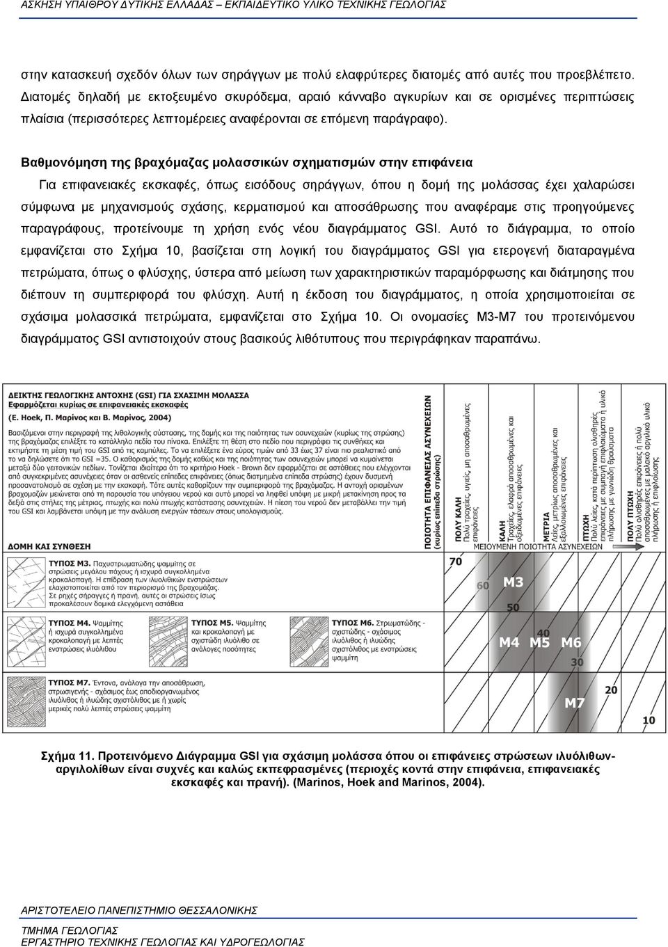 Βαθμονόμηση της βραχόμαζας μολασσικών σχηματισμών στην επιφάνεια Για επιφανειακές εκσκαφές, όπως εισόδους σηράγγων, όπου η δομή της μολάσσας έχει χαλαρώσει σύμφωνα με μηχανισμούς σχάσης, κερματισμού