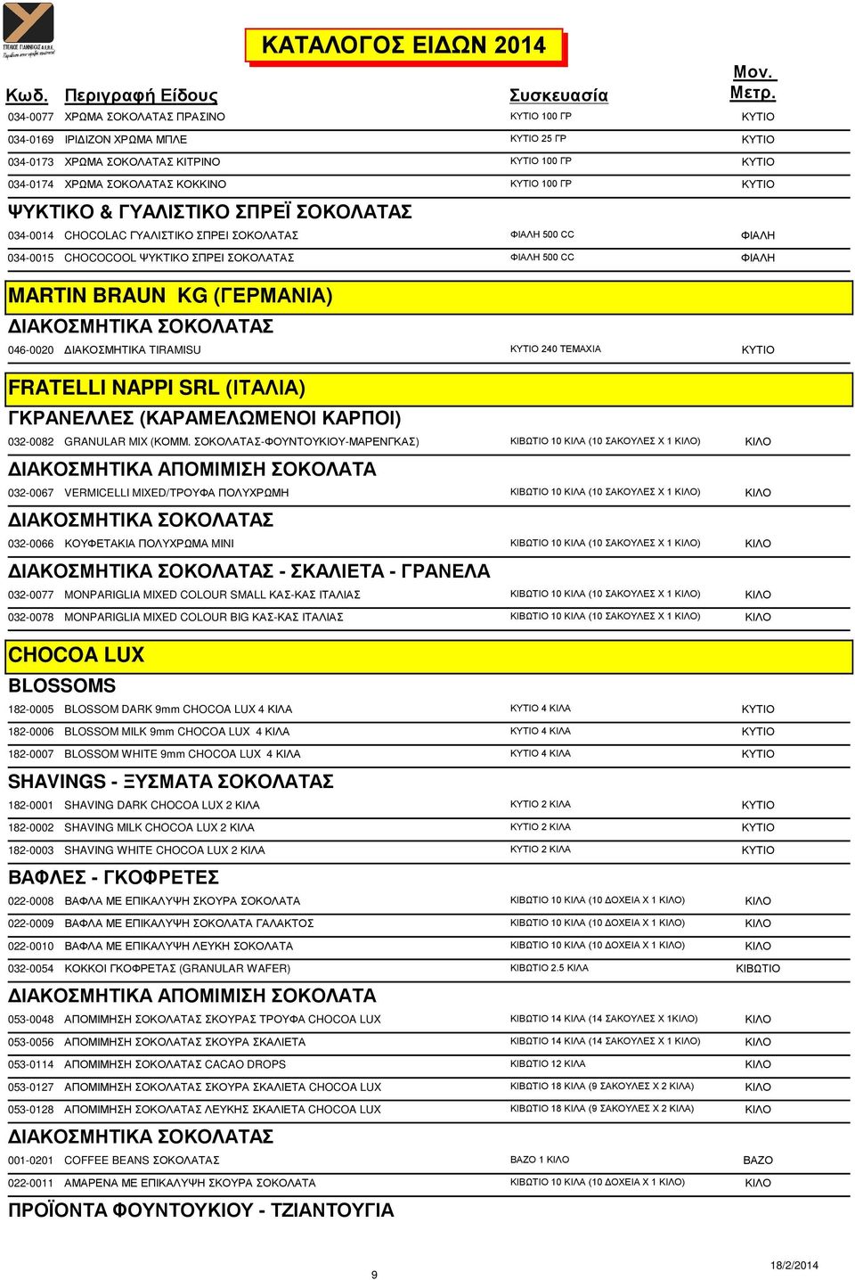 ΙΑΚΟΣΜΗΤΙΚΑ ΣΟΚΟΛΑΤΑΣ 046-0020 ΙΑΚΟΣΜΗΤΙΚΑ TIRAMISU ΚΥΤΙΟ 240 ΤΕΜΑΧΙΑ ΚΥΤΙΟ FRATELLI NAPPI SRL (ΙΤΑΛΙΑ) ΓΚΡΑΝΕΛΛΕΣ (ΚΑΡΑΜΕΛΩΜΕΝΟΙ ΚΑΡΠΟΙ) 032-0082 GRANULAR MIX (ΚΟΜΜ.