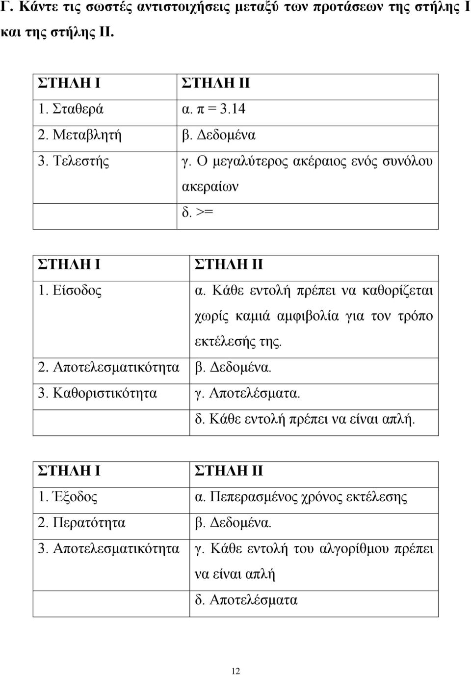 Κάθε εντολή πρέπει να καθορίζεται χωρίς καμιά αμφιβολία για τον τρόπο εκτέλεσής της. 2. Αποτελεσματικότητα β. Δεδομένα. 3. Καθοριστικότητα γ. Αποτελέσματα.