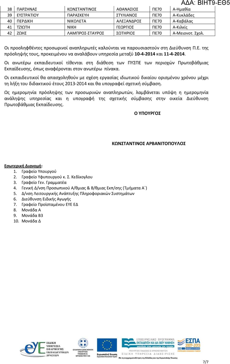 Οι ανωτέρω εκπαιδευτικοί τίθενται στη διάθεση των ΠΥΣΠΕ των περιοχών Πρωτοβάθμιας Εκπαίδευσης, όπως αναφέρονται στον ανωτέρω πίνακα.
