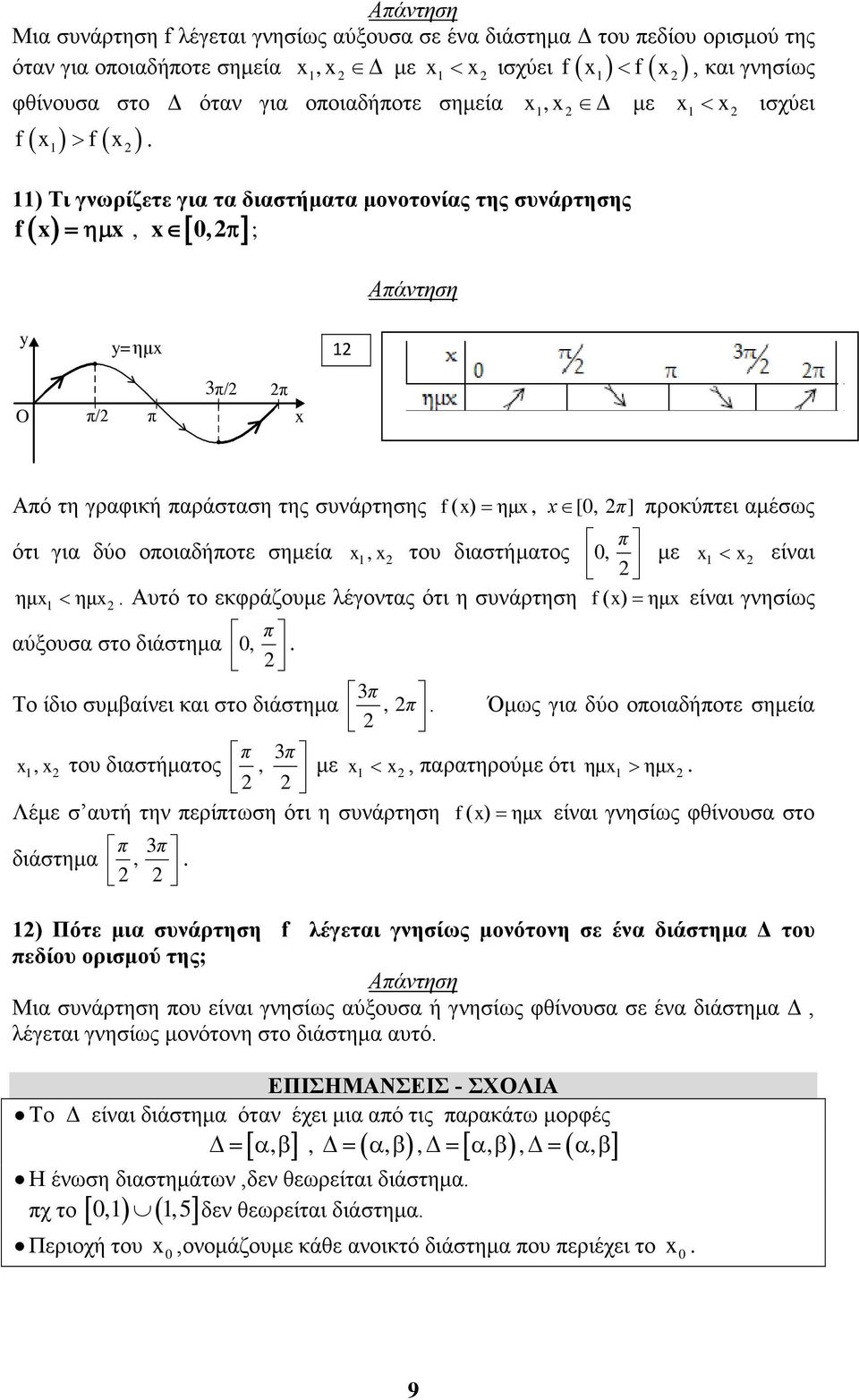 με είναι ημ ημ. Αυτό το εκφράζουμε λέγοντας ότι η συνάρτηση ημ είναι γνησίως αύξουσα στο διάστημα, π. 3π Το ίδιο συμβαίνει και στο διάστημα, π.