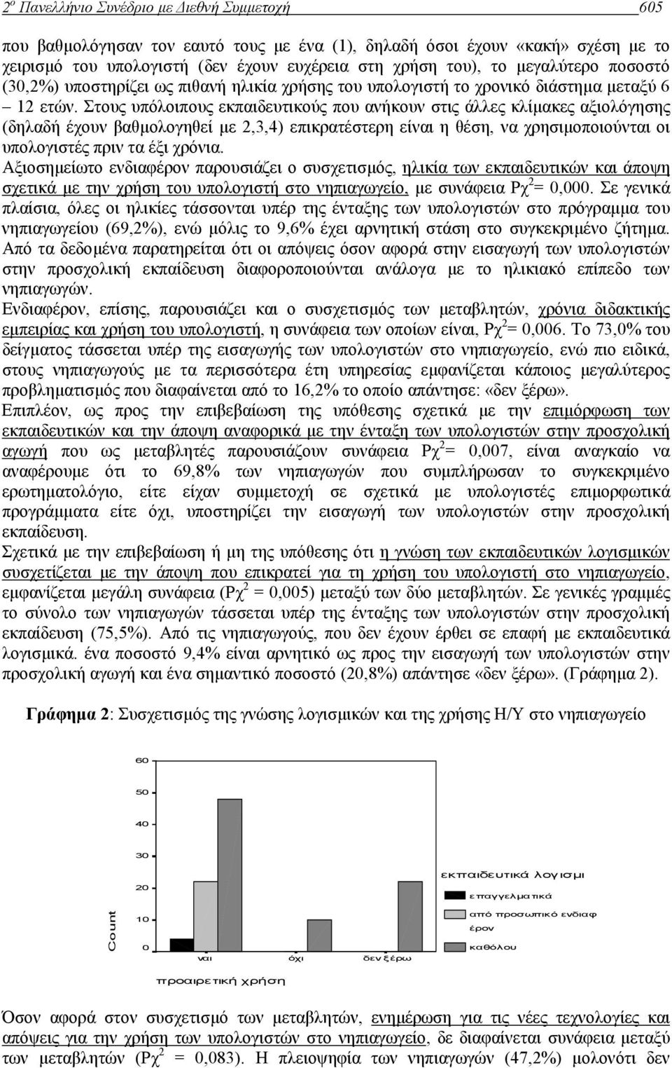 Στους υπόλοιπους εκπαιδευτικούς που ανήκουν στις άλλες κλίµακες αξιολόγησης (δηλαδή έχουν βαθµολογηθεί µε 2,3,4) επικρατέστερη είναι η θέση, να χρησιµοποιούνται οι υπολογιστές πριν τα έξι χρόνια.