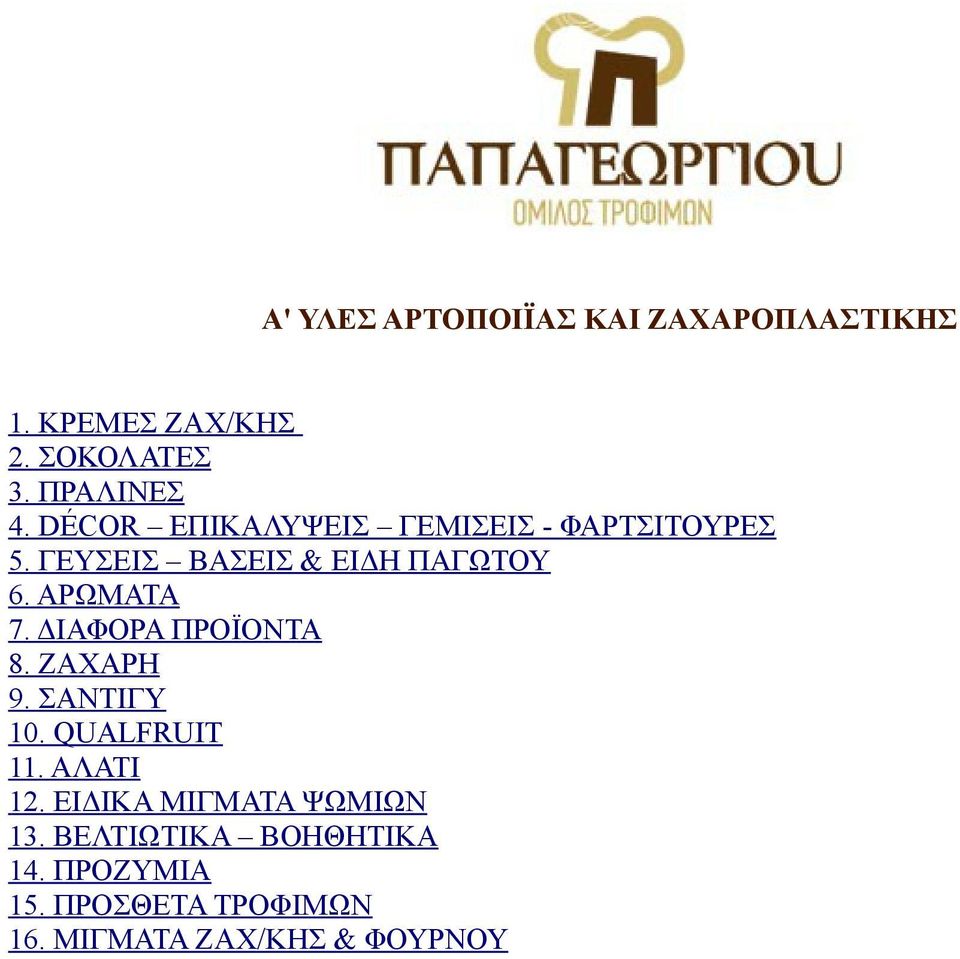 ΔΙΑΦΟΡΑ ΠΡΟΪΟΝΤΑ 8. ΖΑΧΑΡΗ 9. ΣΑΝΤΙΓΥ 10. QUALFRUIT 11. ΑΛΑΤΙ 12.