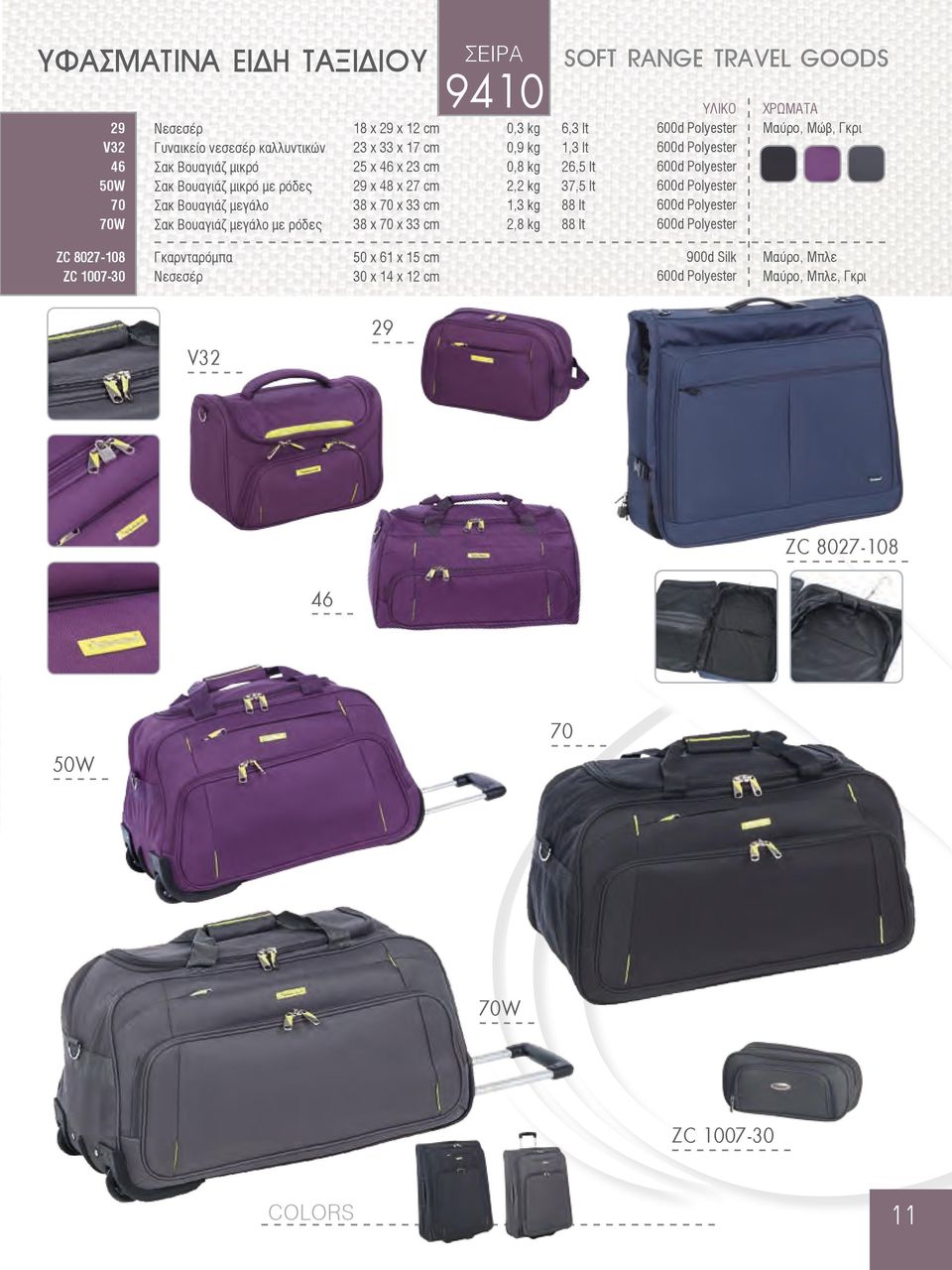 70 x 33 cm 38 x 70 x 33 cm 0,3 kg 0,9 kg 0,8 kg 2,2 kg 1,3 kg 2,8 kg 6,3 lt 1,3 lt 26,5 lt 37,5 lt 88 lt 88 lt Μαύρο, Μώβ, Γκρι ZC 8027-108 ZC