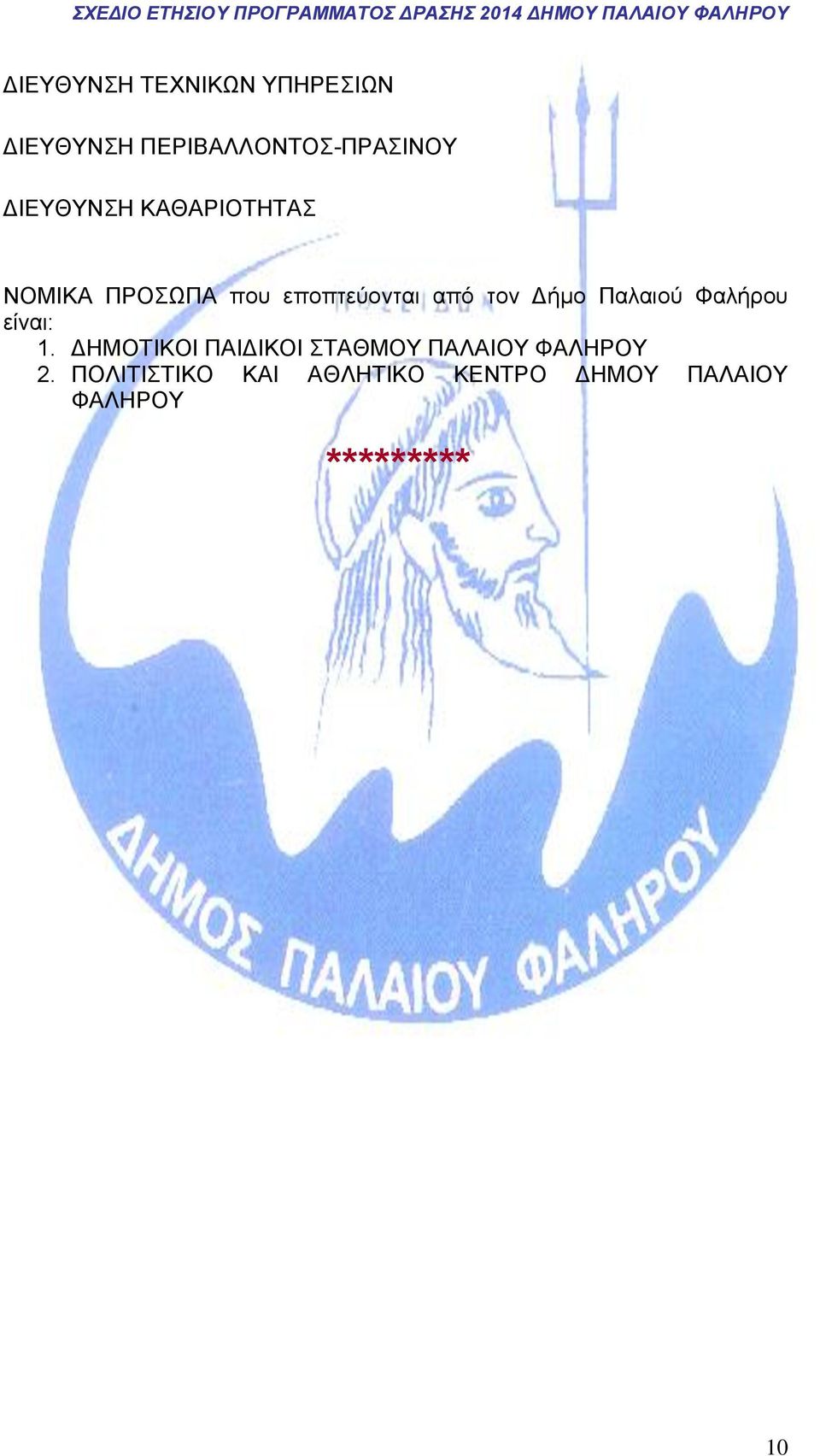 Δήμο Παλαιού Φαλήρου είναι: 1.
