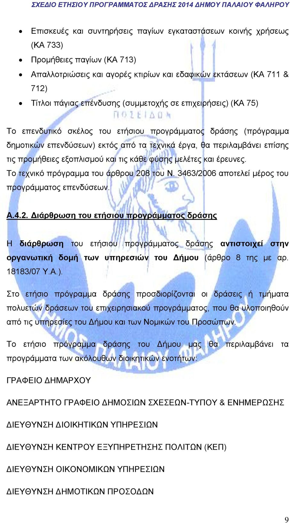 και τις κάθε φύσης μελέτες και έρευνες. Το τεχνικό πρόγραμμα του άρθρου 20