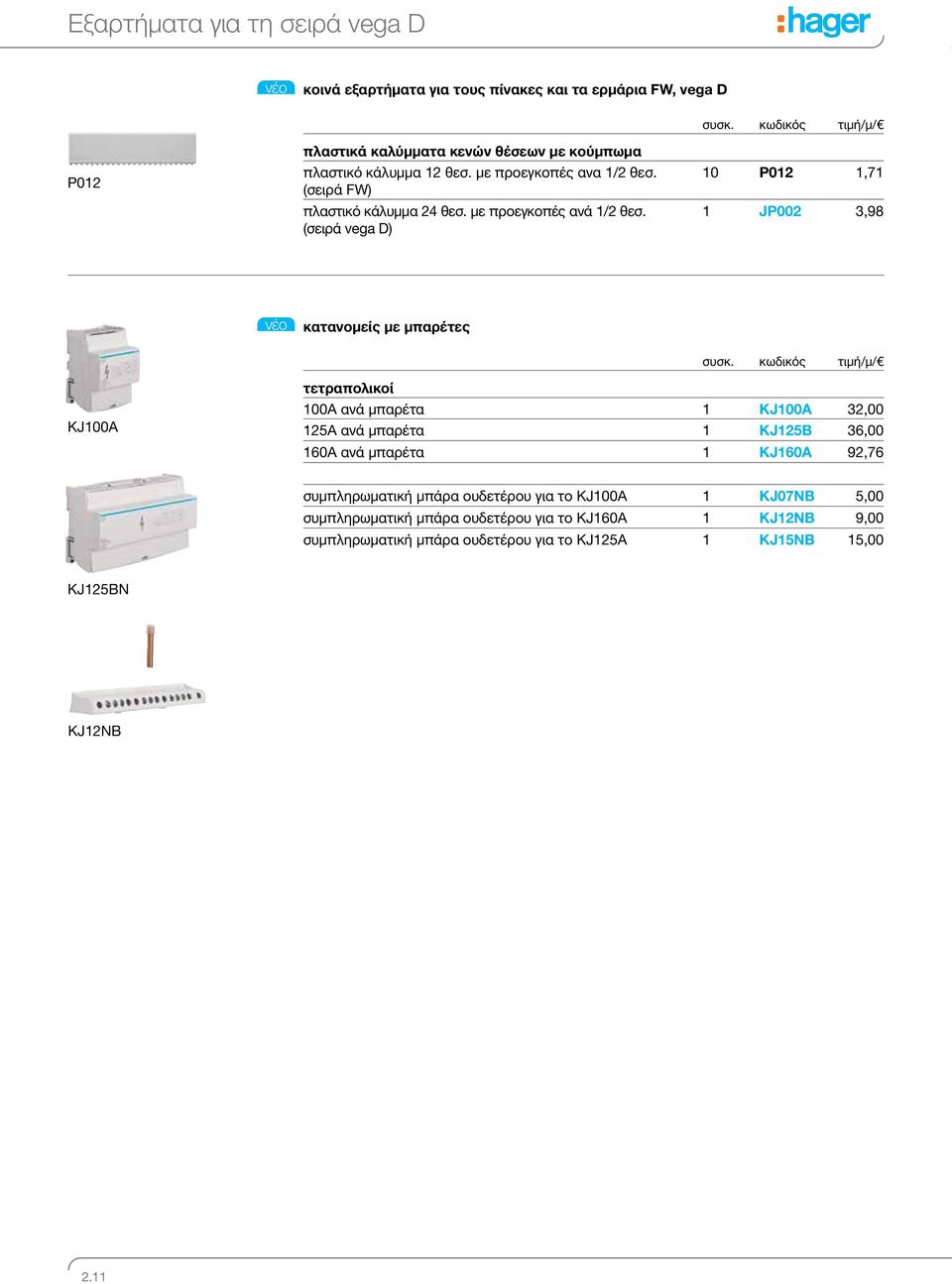 κωδικός τιμή/μ/ 10 P012 1,71 1 JP002 3,98 νέο κατανομείς με μπαρέτες συσκ.