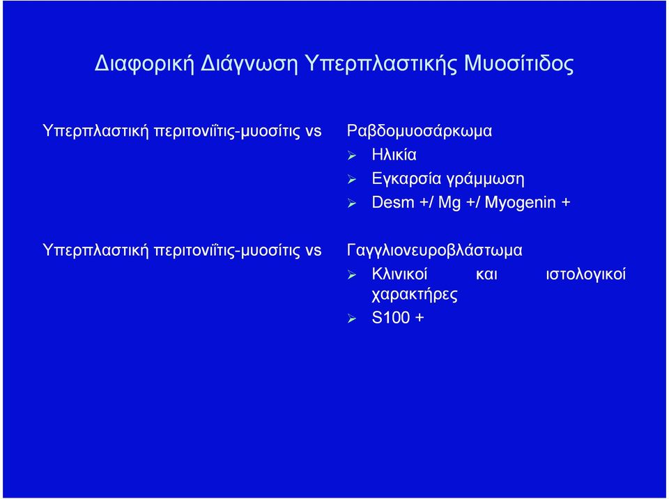 γράµµωση Desm +/ Mg +/ Myogenin + Υπερπλαστική