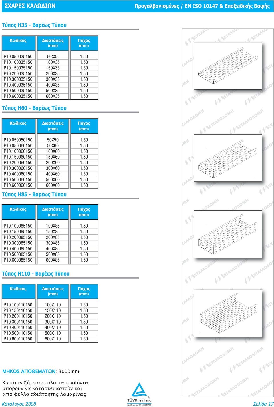 50 P10.200060150 200X60 1.50 P10.300060150 300X60 1.50 P10.400060150 400X60 1.50 P10.500060150 500X60 1.50 P10.600060150 600X60 1.50 Τύπος Η85 - Βαρέως Τύπου P10.100085150 100X85 1.50 P10.150085150 150X85 1.