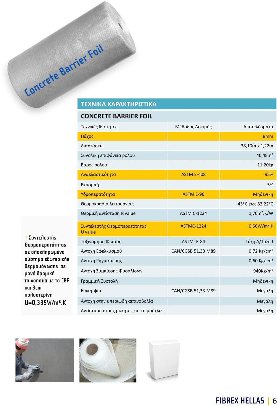 K/W Συντελεστής Θερμοπερατότητας σε ολοκληρωμένο σύστημα εξωτερικής θερμομόνωσης σε μονή δρομική τοιχοποιία με το CBF και 3cm πολυστερίνη U=0,335W/m².