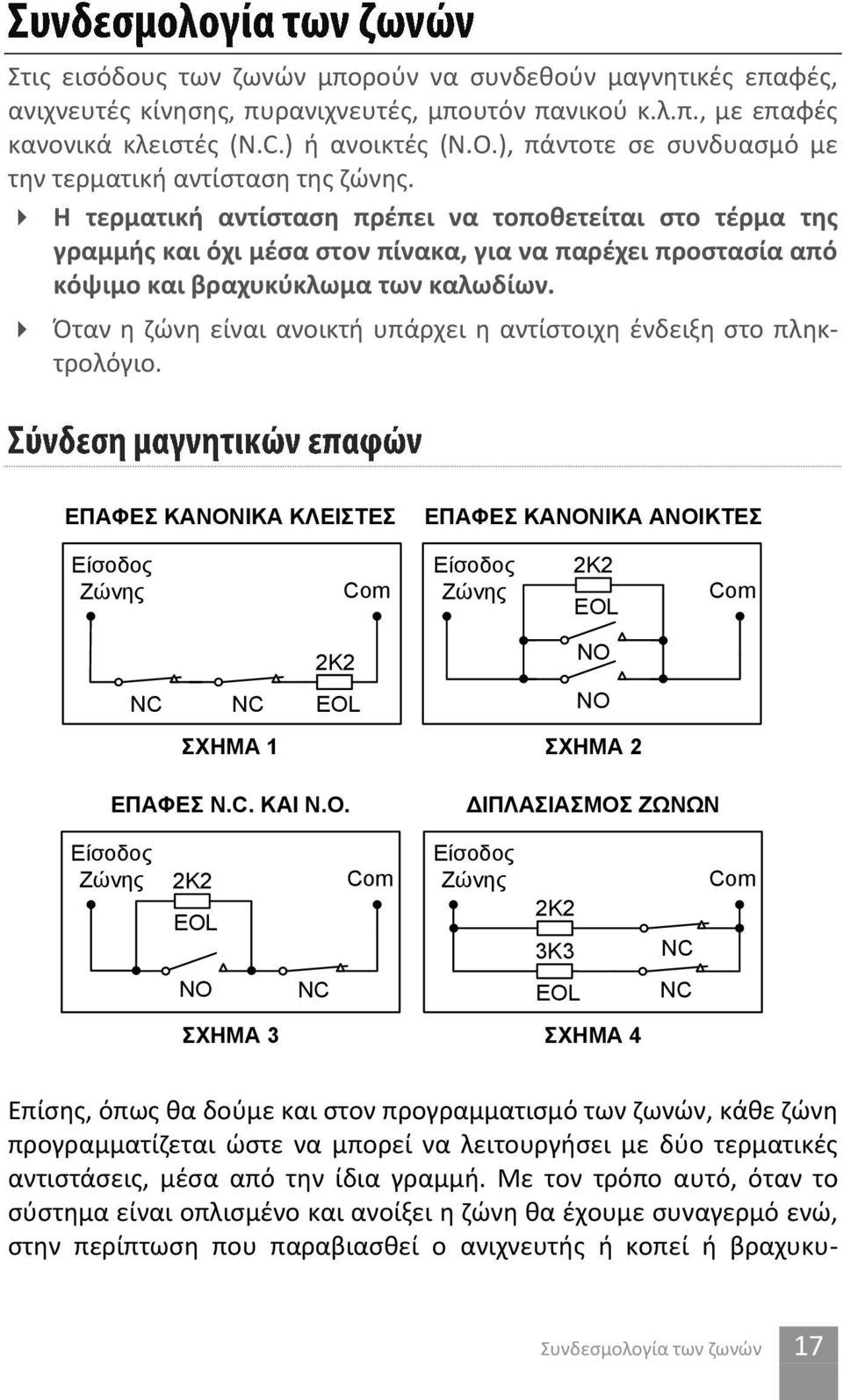 Η τερματική αντίσταση πρέπει να τοποθετείται στο τέρμα της γραμμής και όχι μέσα στον πίνακα, για να παρέχει προστασία από κόψιμο και βραχυκύκλωμα των καλωδίων.