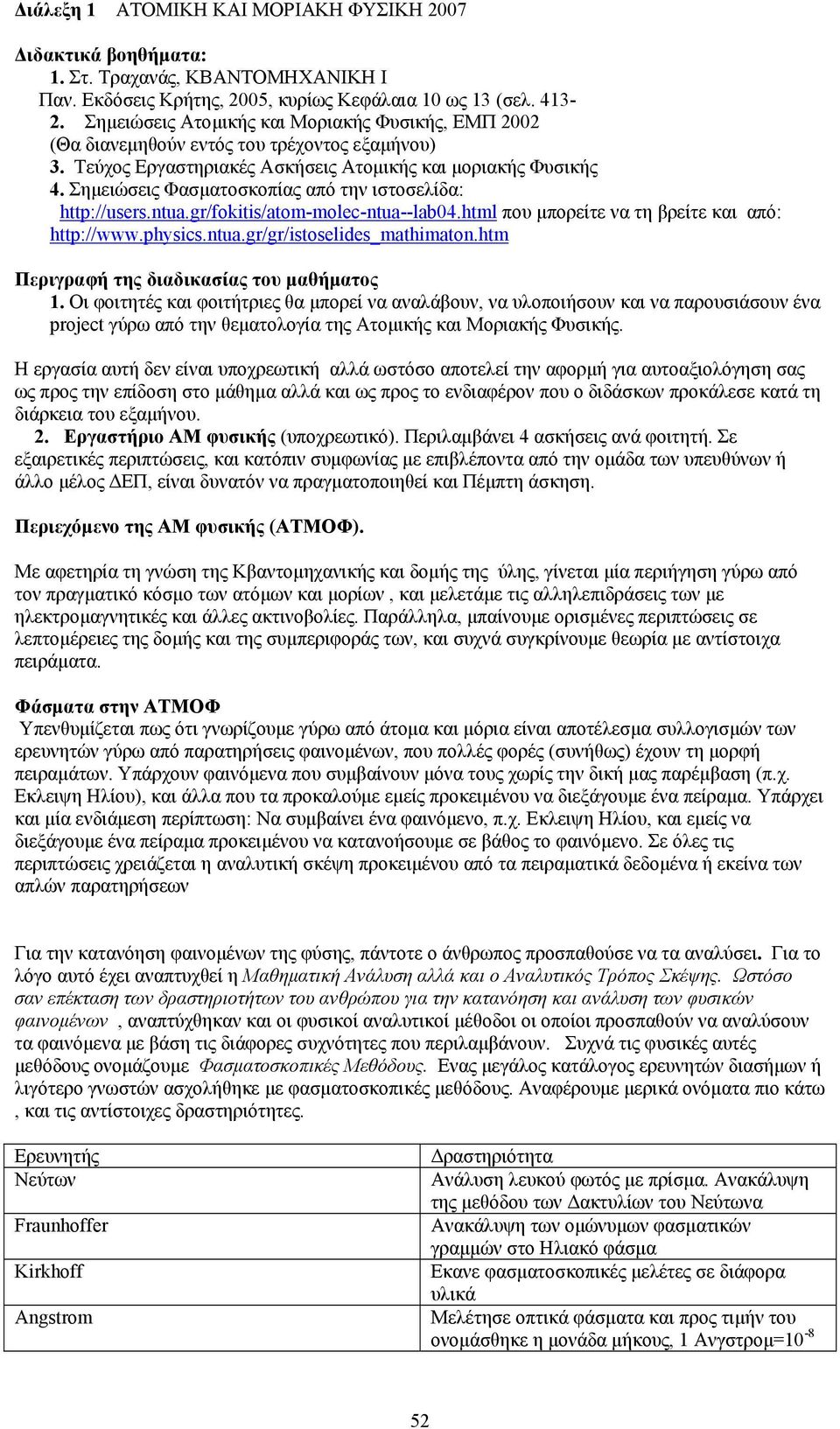 Σηµειώσεις Φασµατοσκοπίας από την ιστοσελίδα: http://users.ntua.gr/fokitis/atom-molec-ntua--lab04.html που µπορείτε να τη βρείτε και από: http://www.physics.ntua.gr/gr/istoselides_mathimaton.