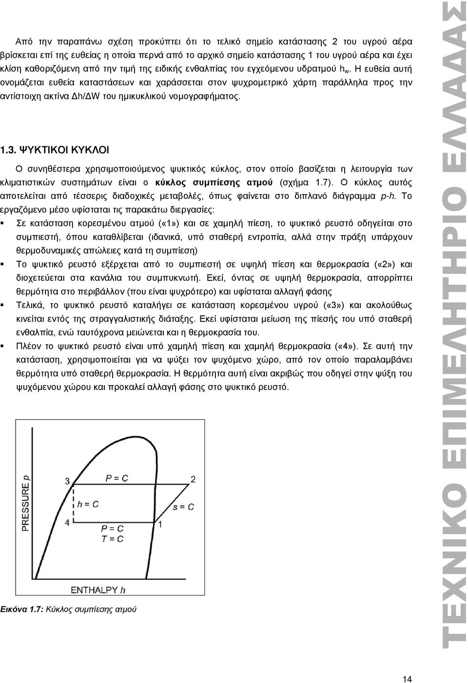 Η ευθεία αυτή ονομάζεται ευθεία καταστάσεων και χαράσσεται στον ψυχρομετρικό χάρτη παράλληλα προς την αντίστοιχη ακτίνα Δh/ΔW του ημικυκλικού νομογραφήματος. 1.3.