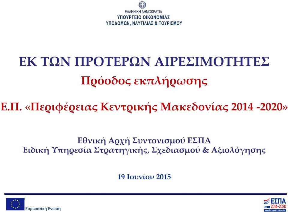 Εθνική Αρχή Συντονισμού ΕΣΠΑ Ειδική Υπηρεσία