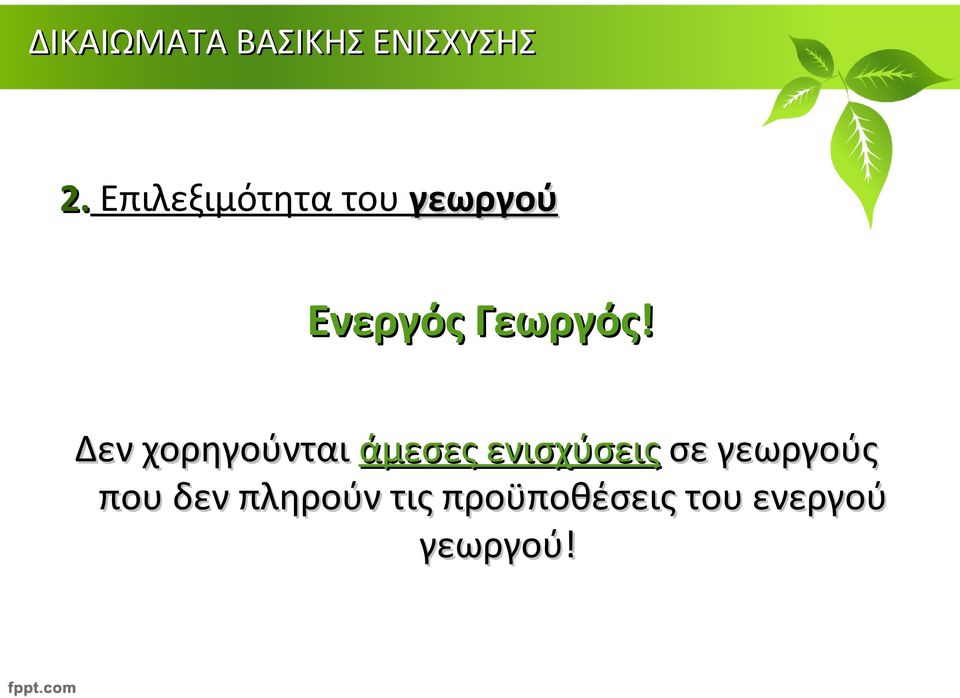 Δεν χορηγούνται άμεσες ενισχύσεις σε