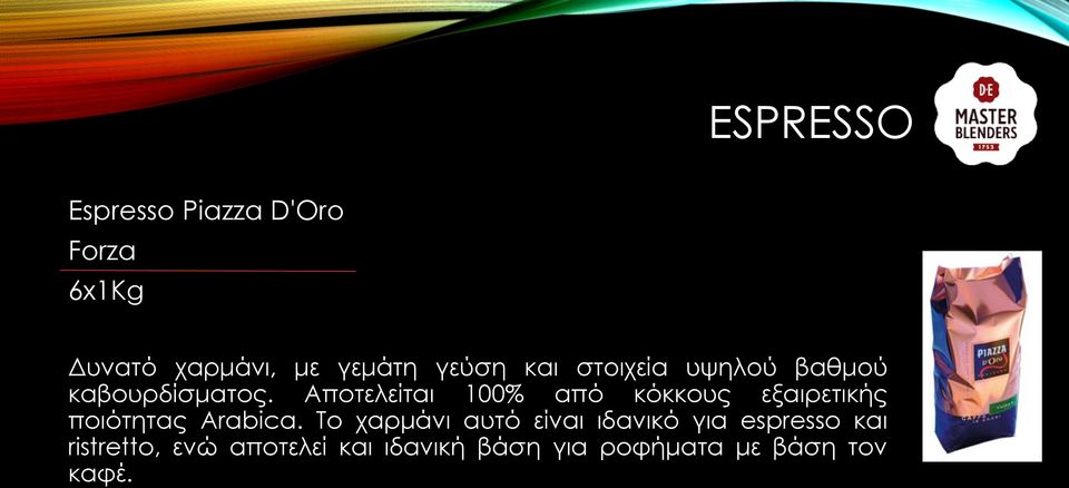 Αποτελείται 100% από κόκκους εξαιρετικής ποιότητας Arabica.