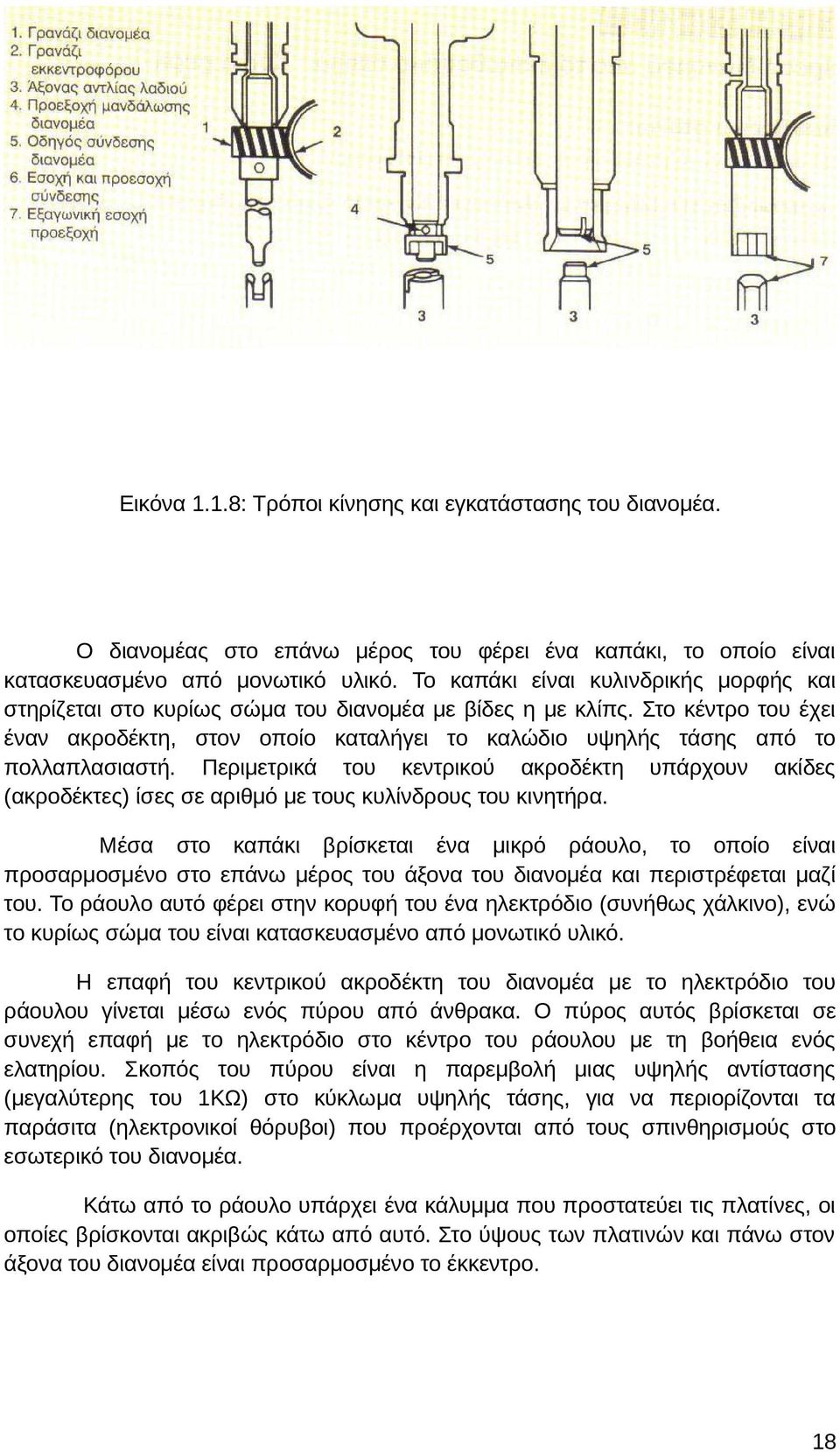 Στο κέντρο του έχει έναν ακροδέκτη, στον οποίο καταλήγει το καλώδιο υψηλής τάσης από το πολλαπλασιαστή.