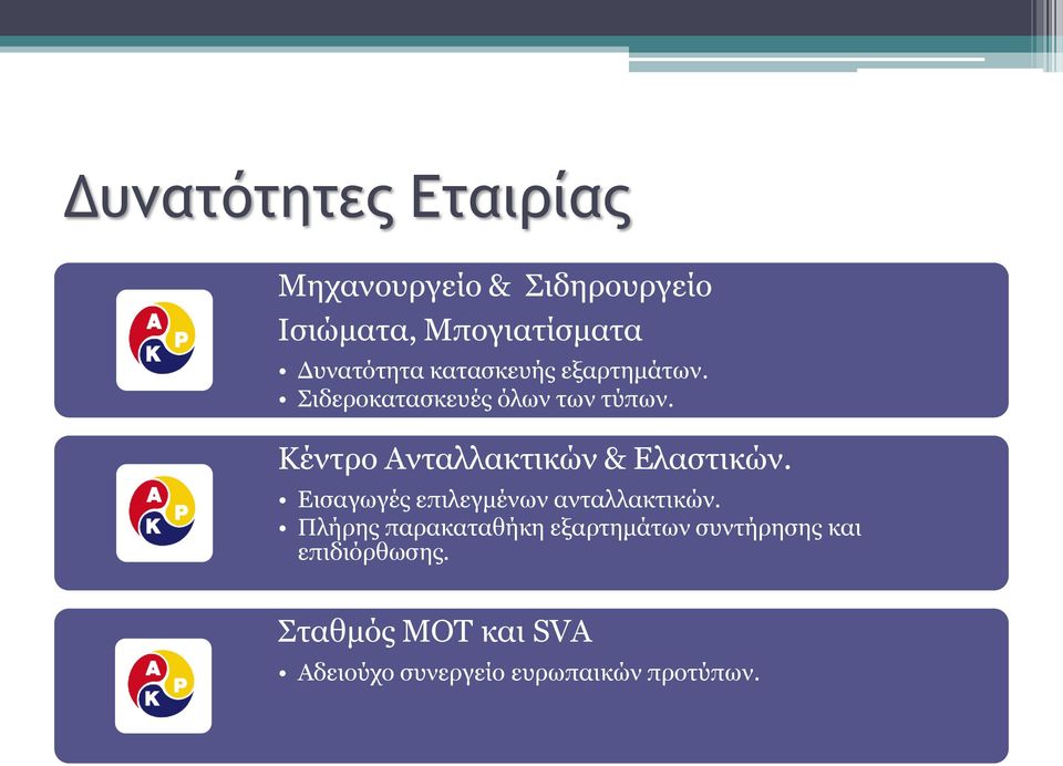 Κέντρο Ανταλλακτικών & Ελαστικών. Εισαγωγές επιλεγμένων ανταλλακτικών.