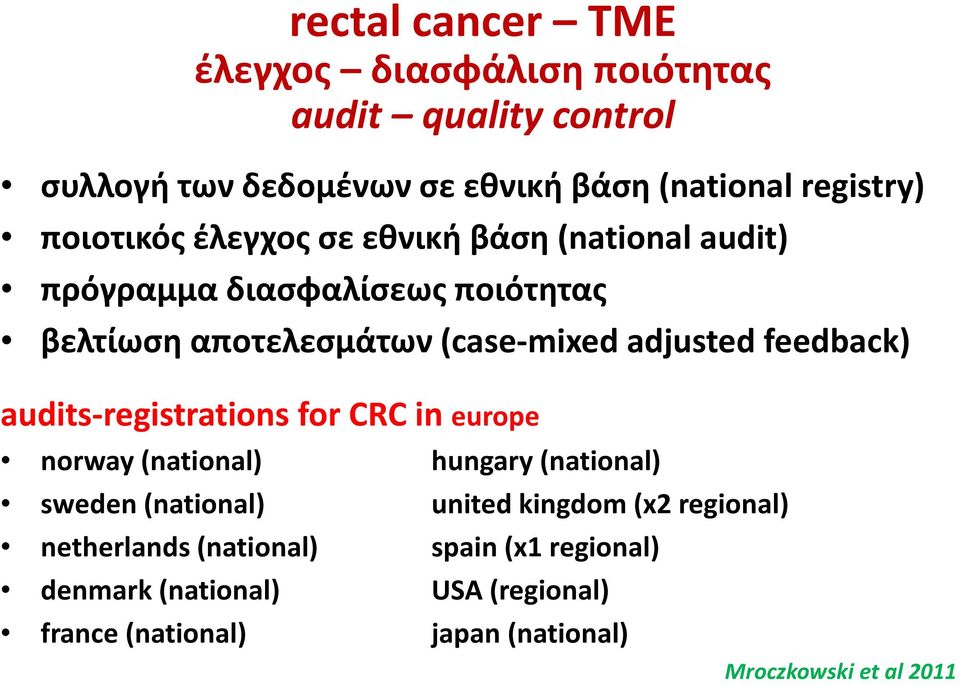 feedback) audits-registrations for CRC in europe norway (national) hungary (national) sweden (national) united kingdom (x2