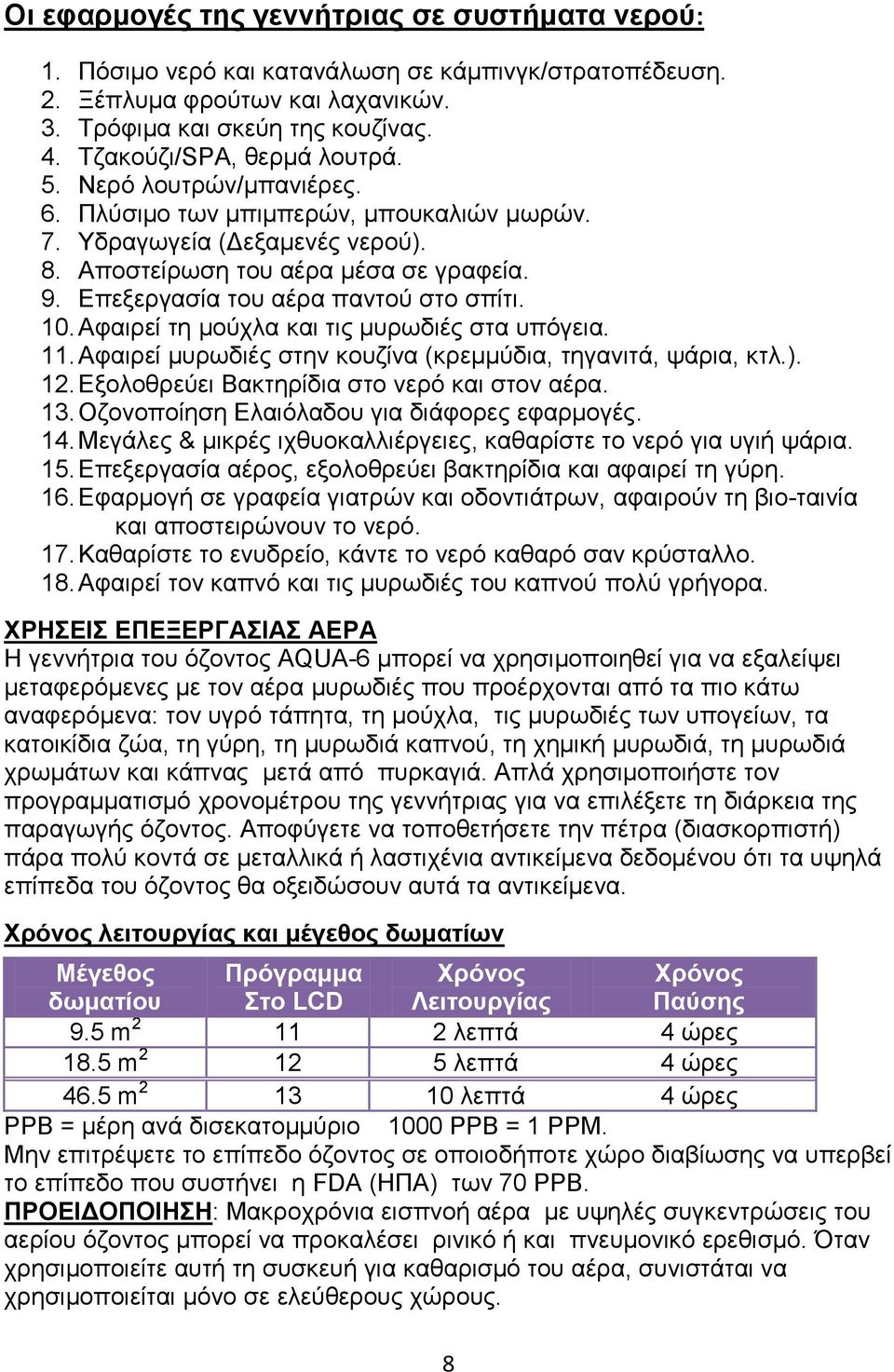 Επεξεργασία του αέρα παντού στο σπίτι. 10. Αφαιρεί τη μούχλα και τις μυρωδιές στα υπόγεια. 11. Αφαιρεί μυρωδιές στην κουζίνα (κρεμμύδια, τηγανιτά, ψάρια, κτλ.). 12.