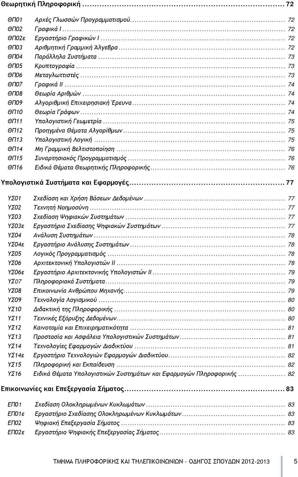 .. 75 ΘΠ12 Προηγμένα Θέματα Αλγορίθμων... 75 ΘΠ13 Υπολογιστική Λογική... 75 ΘΠ14 Μη Γραμμική Βελτιστοποίηση... 76 ΘΠ15 Συναρτησιακός Προγραμματισμός... 76 ΘΠ16 Ειδικά Θέματα Θεωρητικής Πληροφορικής.
