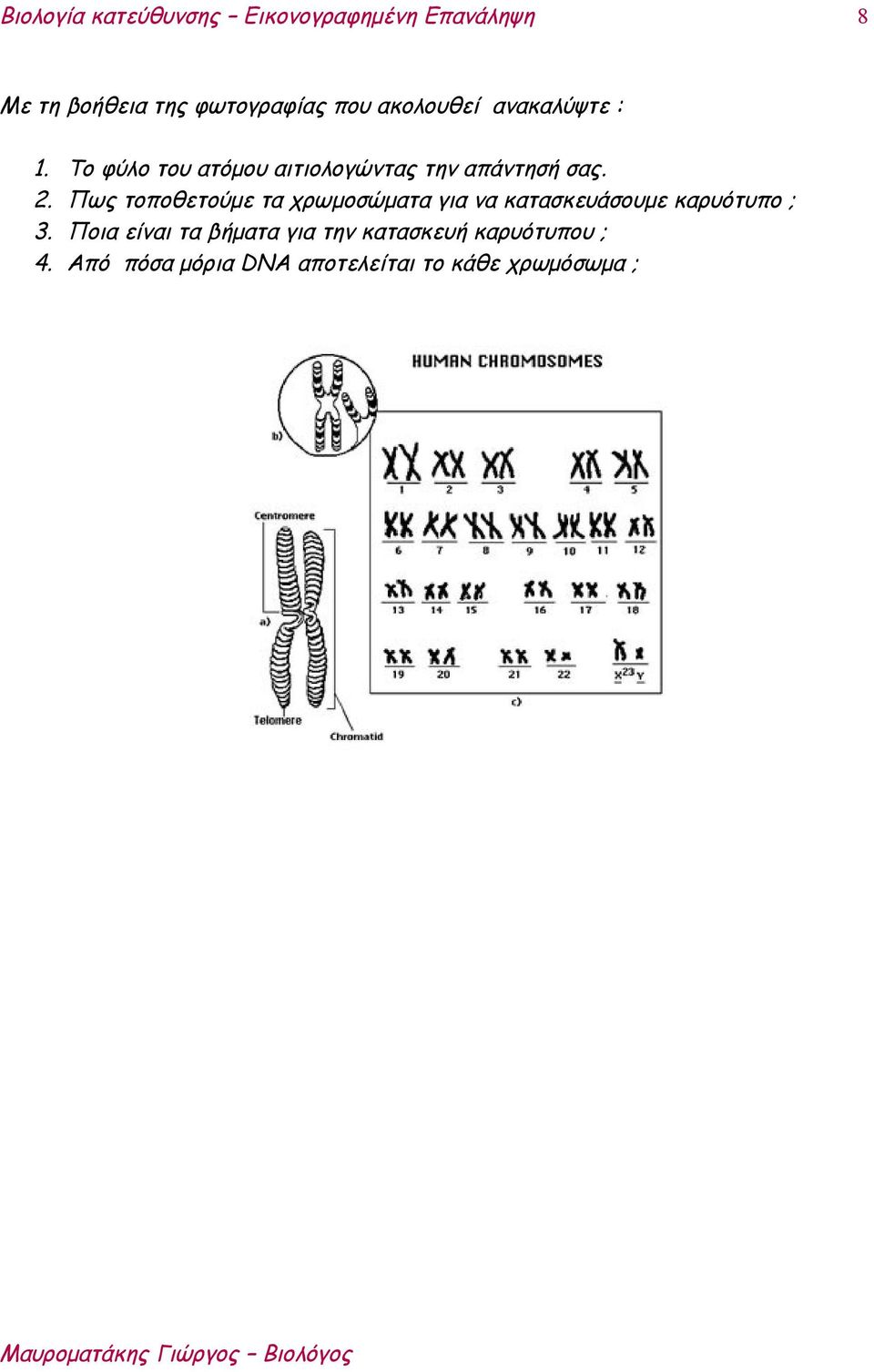 Πως τοποθετούμε τα χρωμοσώματα για να κατασκευάσουμε καρυότυπο ; Ποια