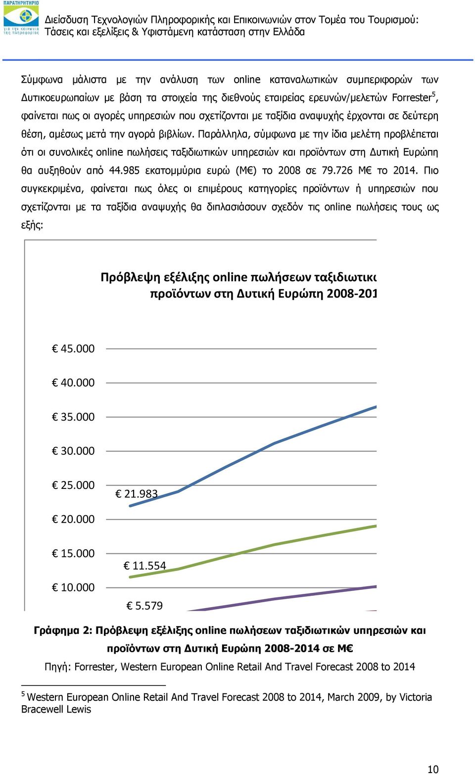 Παράλληλα, σύμφωνα με την ίδια μελέτη προβλέπεται ότι οι συνολικές online πωλήσεις ταξιδιωτικών υπηρεσιών και προϊόντων στη Δυτική Ευρώπη θα αυξηθούν από 44.985 εκατομμύρια ευρώ (Μ ) το 2008 σε 79.