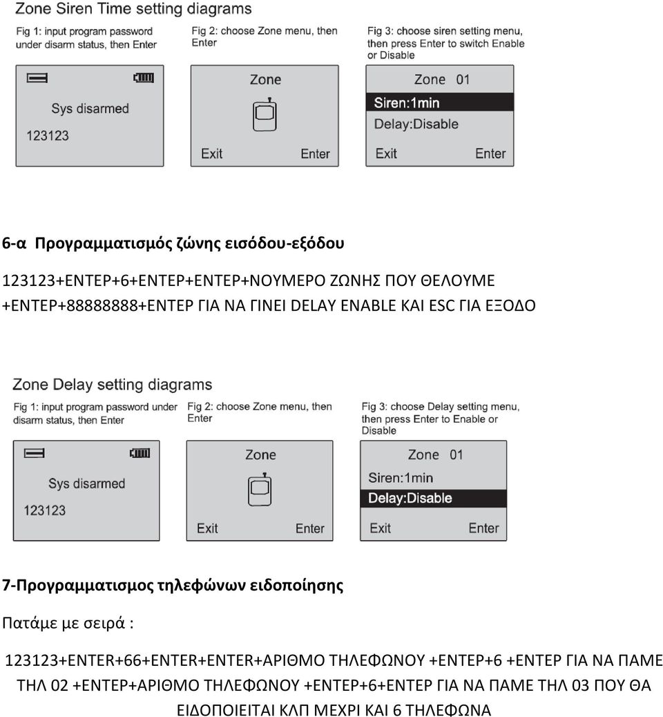 ειδοποίησης Πατάμε με σειρά : 123123+ENTER+66+ENTER+ENTER+ΑΡΙΘΜΟ ΤΗΛΕΦΩΝΟΥ +ΕΝΤΕΡ+6 +ΕΝΤΕΡ ΓΙΑ ΝΑ