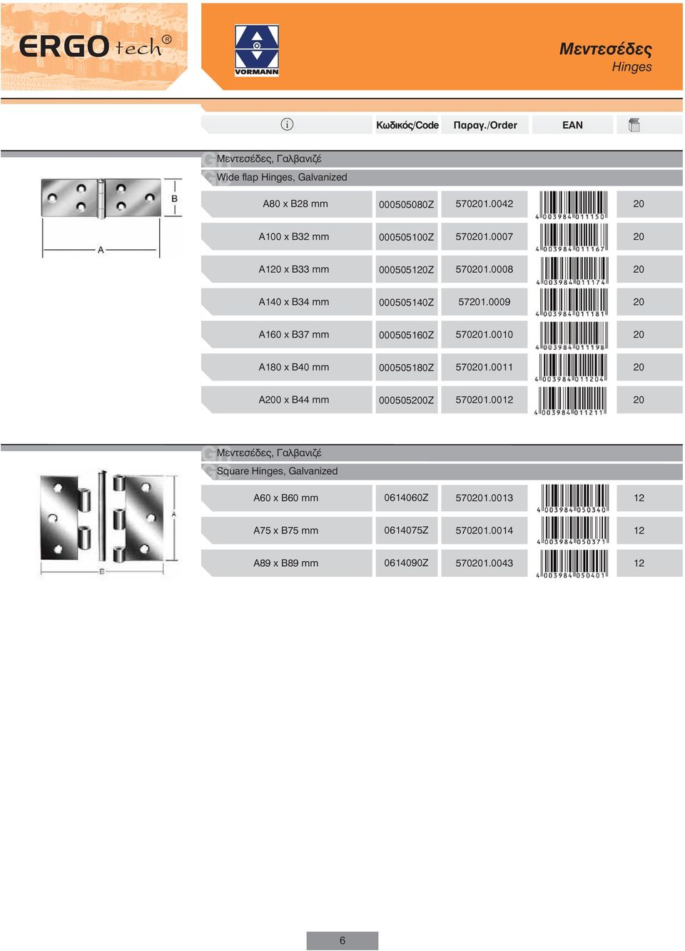 0009 20 Α160 x Β37 mm 000505160Z 570201.0010 20 Α180 x Β40 mm 000505180Z 570201.0011 20 Α200 x Β44 mm 000505200Z 570201.