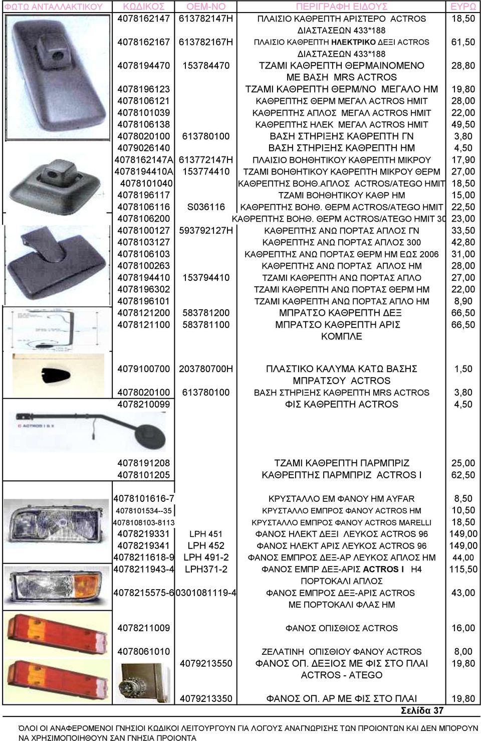 4078106138 ΚΑΘΡΕΠΤΗΣ ΗΛΕΚ ΜΕΓΑΛ ACTROS HMΙΤ 49,50 4078020100 613780100 ΒΑΣΗ ΣΤΗΡΙΞΗΣ ΚΑΘΡΕΠΤΗ ΓΝ 3,80 4079026140 ΒΑΣΗ ΣΤΗΡΙΞΗΣ ΚΑΘΡΕΠΤΗ HM 4,50 4078162147A 613772147H ΠΛΑΙΣΙΟ ΒΟΗΘΗΤΙΚΟΥ ΚΑΘΡΕΠΤΗ