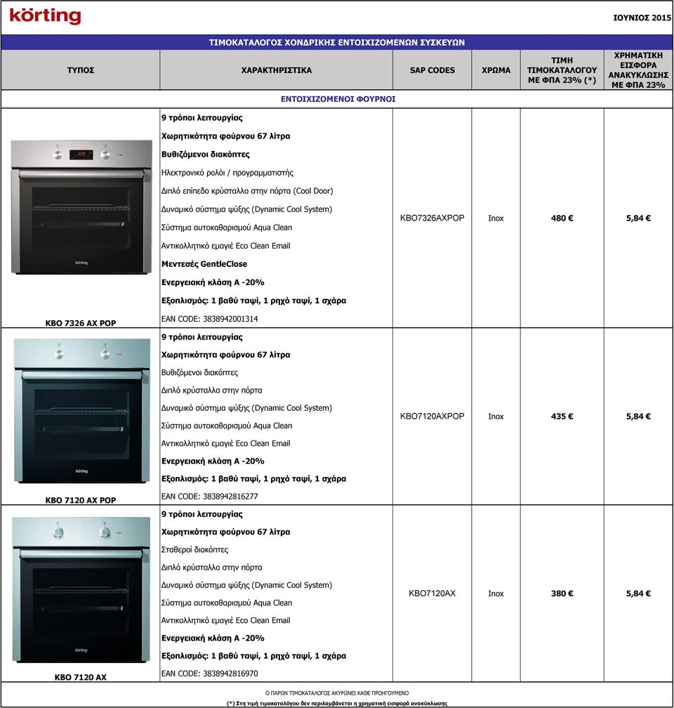 CODE: 3838942001314 Διπλό κρύσταλλο στην πόρτα KBO7120AXPOP Inox 435 5,84 KBO 7120 AX POP EAN