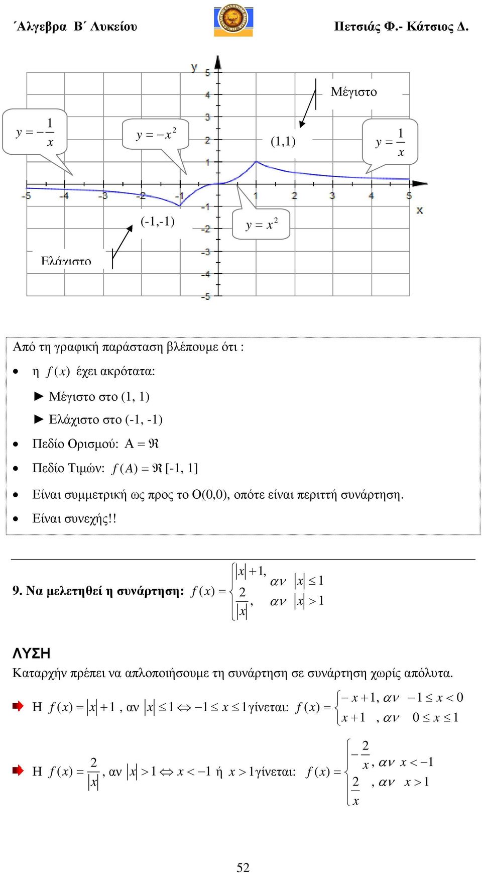 περιττή συνάρτηση. Είναι συνεχής!! 9.