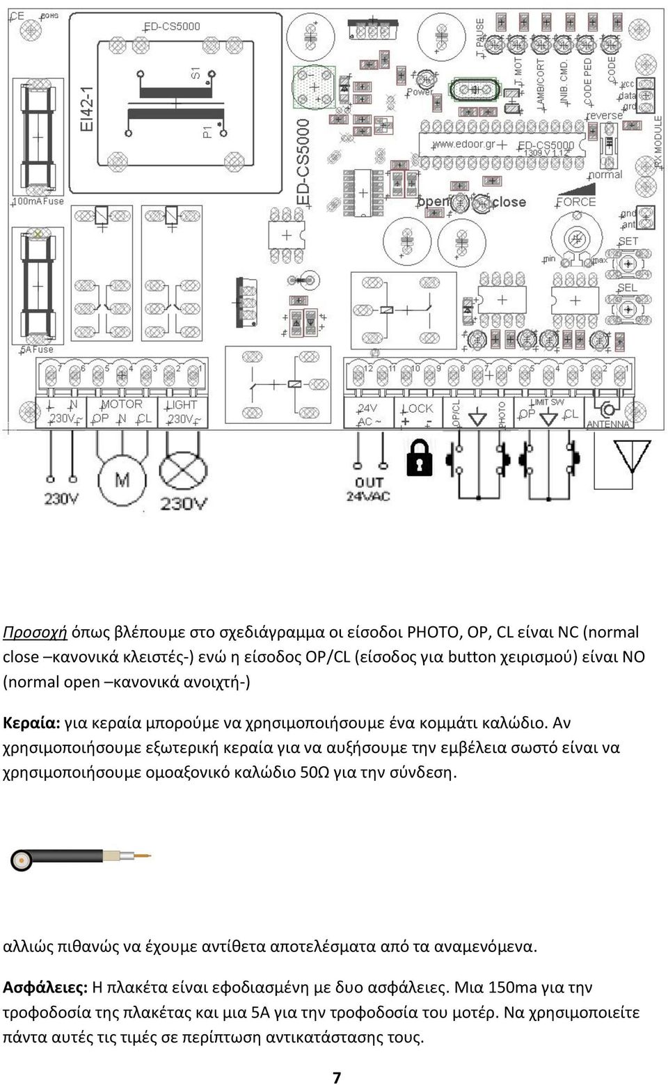 Αν χρησιμοποιήσουμε εξωτερική κεραία για να αυξήσουμε την εμβέλεια σωστό είναι να χρησιμοποιήσουμε ομοαξονικό καλώδιο 50Ω για την σύνδεση.