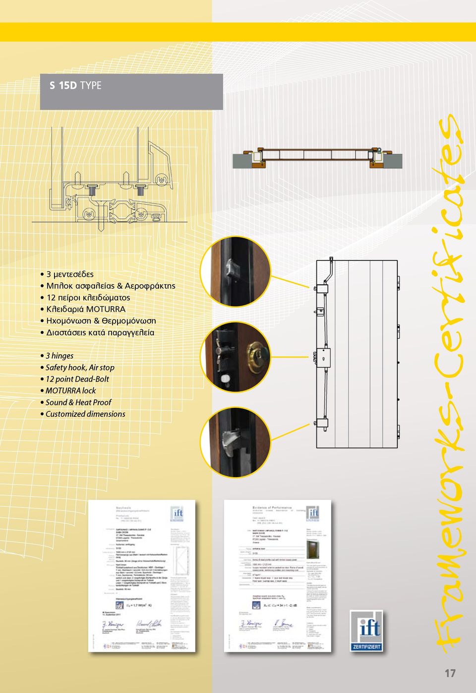 Διαστάσεις κατά παραγγελεία 3 hinges Safety hook, Air stop 12