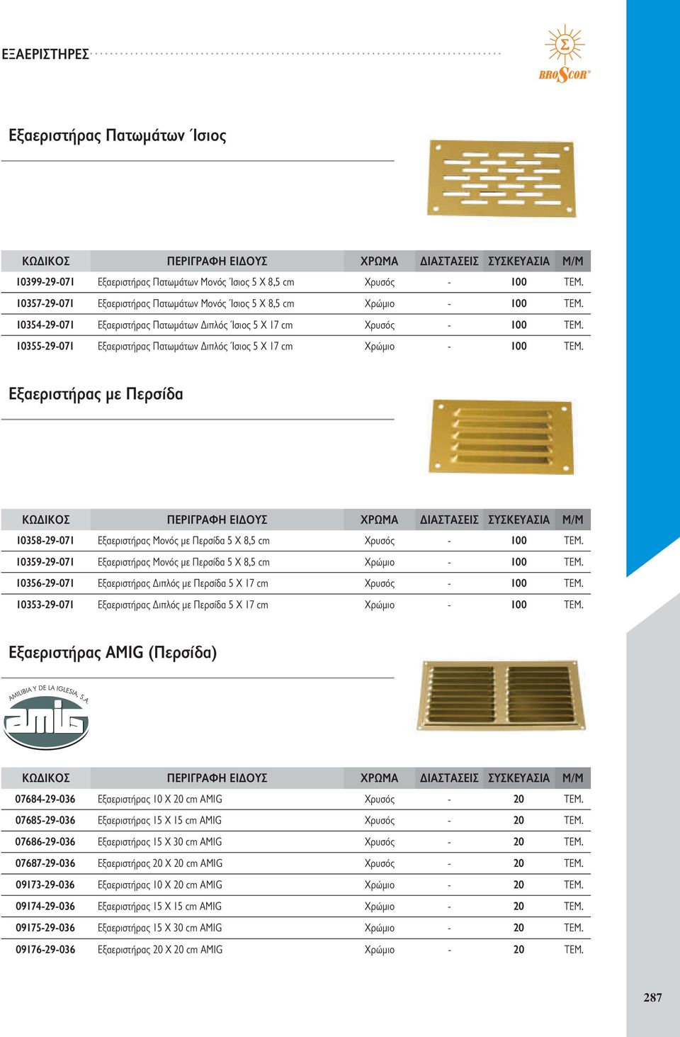 5 Χ 8,5 cm Χρυσός - 100 10359-29-071 Ε ξαεριστήρας Μονός με Περσίδα 5 Χ 8,5 cm Χρώμιο - 100 10356-29-071 Ε ξαεριστήρας Διπλός με Περσίδα 5 Χ 17 cm Χρυσός - 100 10353-29-071 Ε ξαεριστήρας Διπλός με