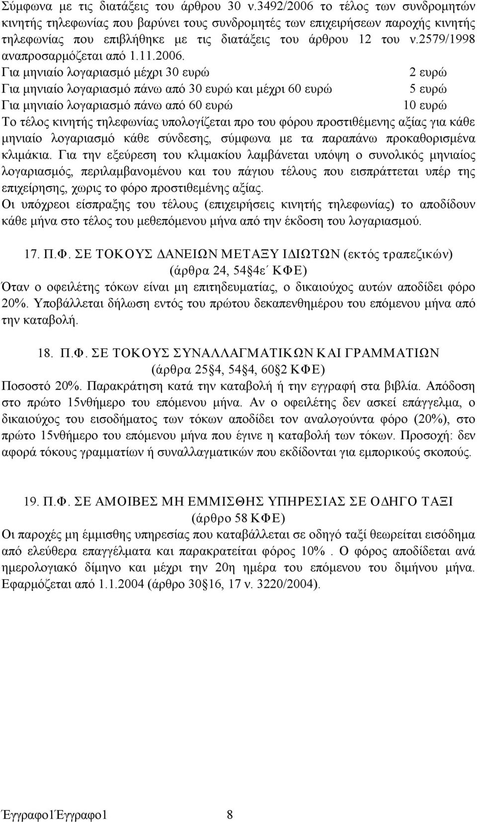 2579/1998 αναπροσαρμόζεται από 1.11.2006.