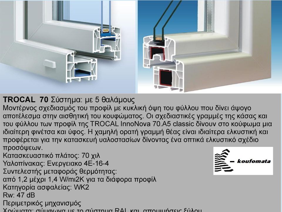 Η χαμηλή ορατή γραμμή θέας είναι ιδιαίτερα ελκυστική και προφέρεται για την κατασκευή υαλοστασίων δίνοντας ένα οπτικά ελκυστικό σχέδιο προσόψεων.