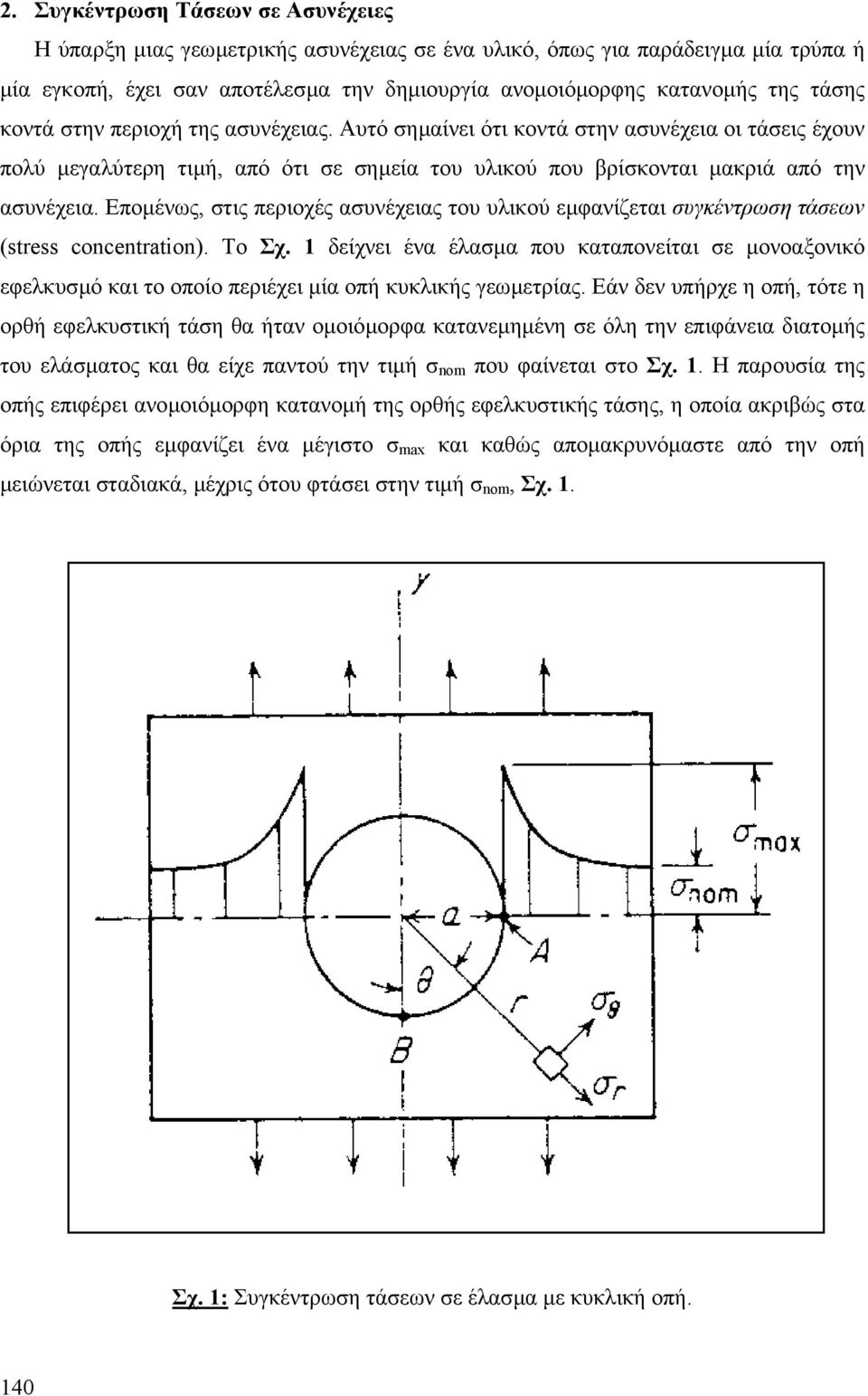 Εποµένως, στις περιοχές ασυνέχειας του υλικού εµφανίζεται συγκέντρωση τάσεων (stress concentration). Το Σχ.