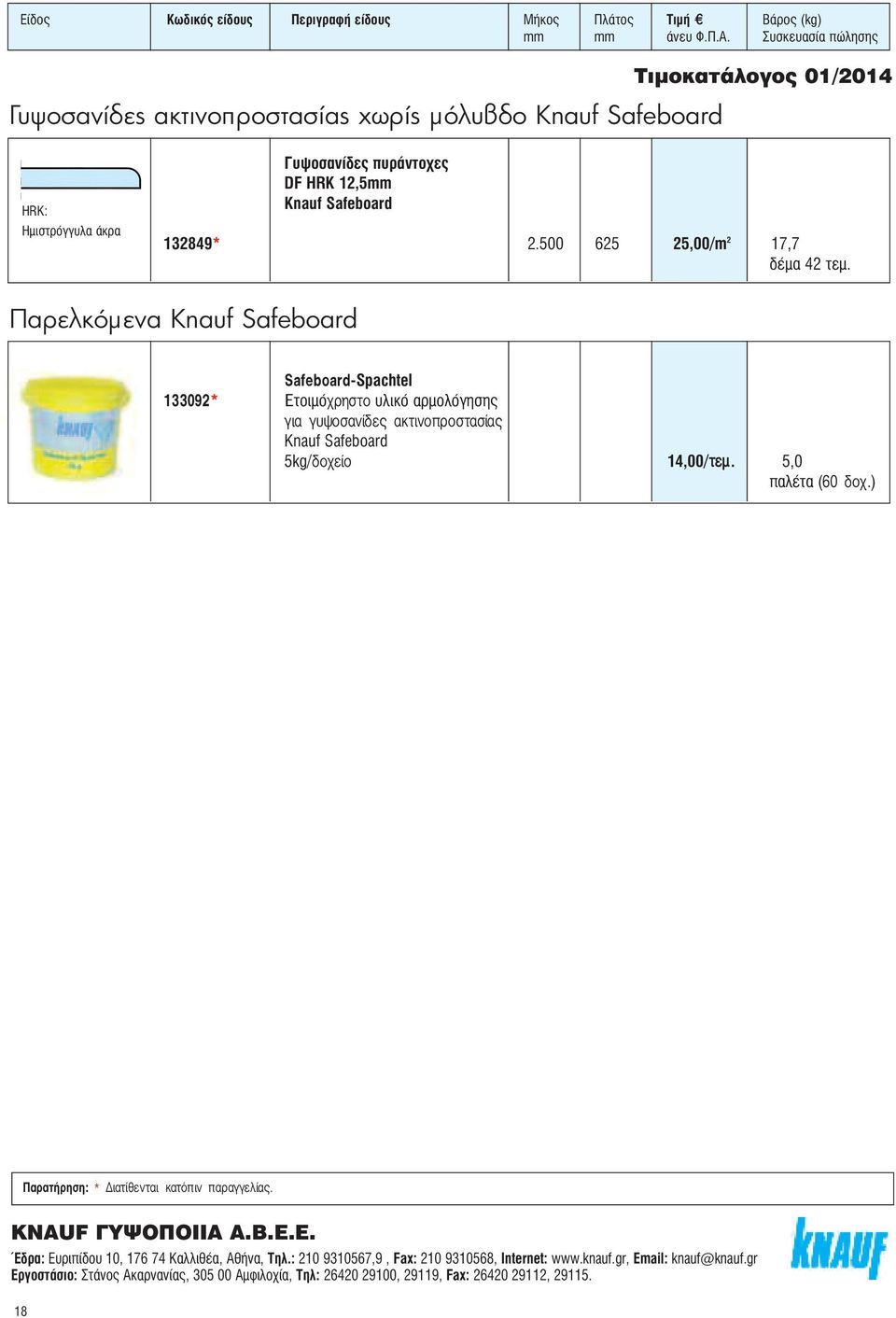 Παρελκόµενα Knauf Safeboard Safeboard-Spachtel 133092* ΕÙÔÈÌfiχρηστο ÏÈÎfi ÚÌÔÏfiÁËÛË για