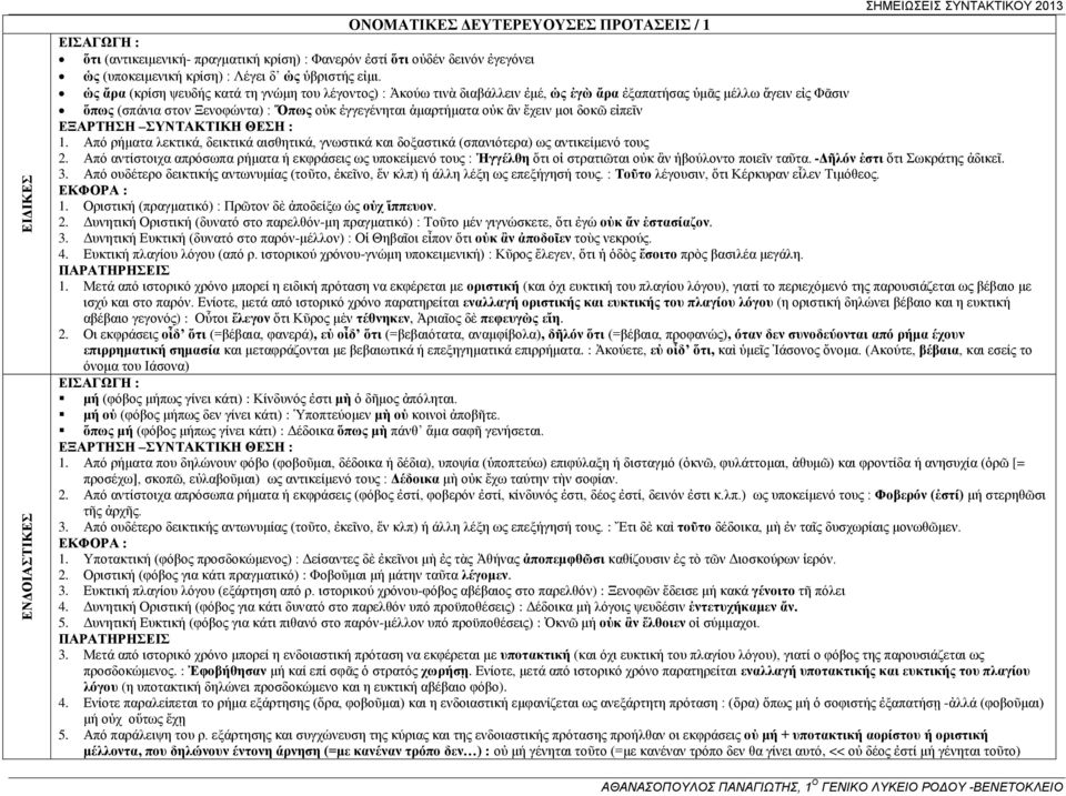 ἔχειν μοι δοκῶ εἰπεῖν 1. Από ρήματα λεκτικά, δεικτικά αισθητικά, γνωστικά και δοξαστικά (σπανιότερα) ως αντικείμενό τους 2.