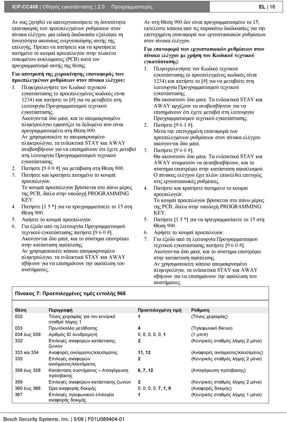 ενεργοποίησης αυτής της επιλογής. Πρέπει να πατήσετε και να κρατήσετε πατημένο το κουμπί προεπιλογών στην πλακέτα τυπωμένου κυκλώματος (PCB) κατά τον προγραμματισμό αυτής της θέσης.