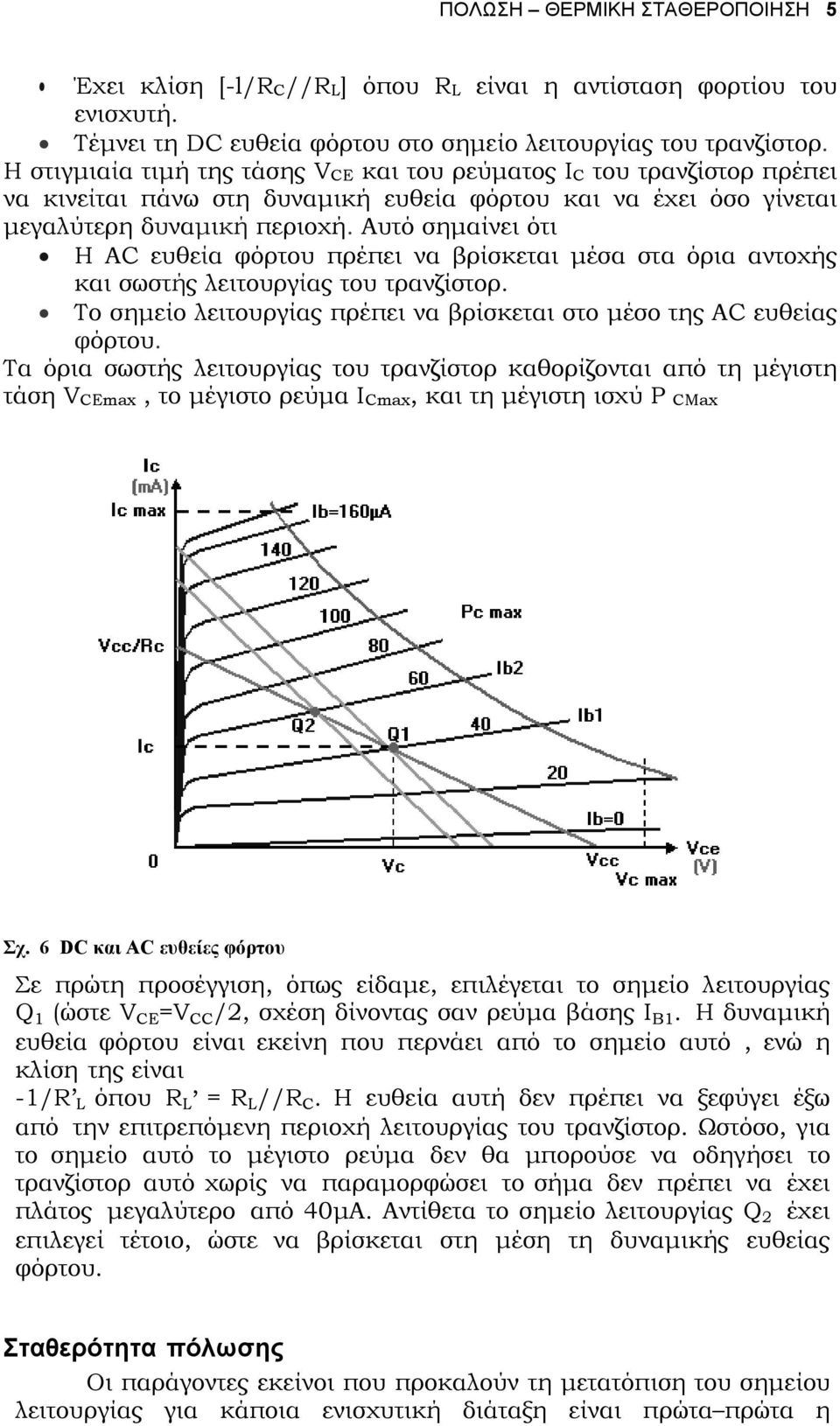 Αυτό σηµαίνει ότι Η AC ευθεία φόρτου πρέπει να βρίσκεται µέσα στα όρια αντοχής και σωστής λειτουργίας του τρανζίστορ. Το σηµείο λειτουργίας πρέπει να βρίσκεται στο µέσο της AC ευθείας φόρτου.