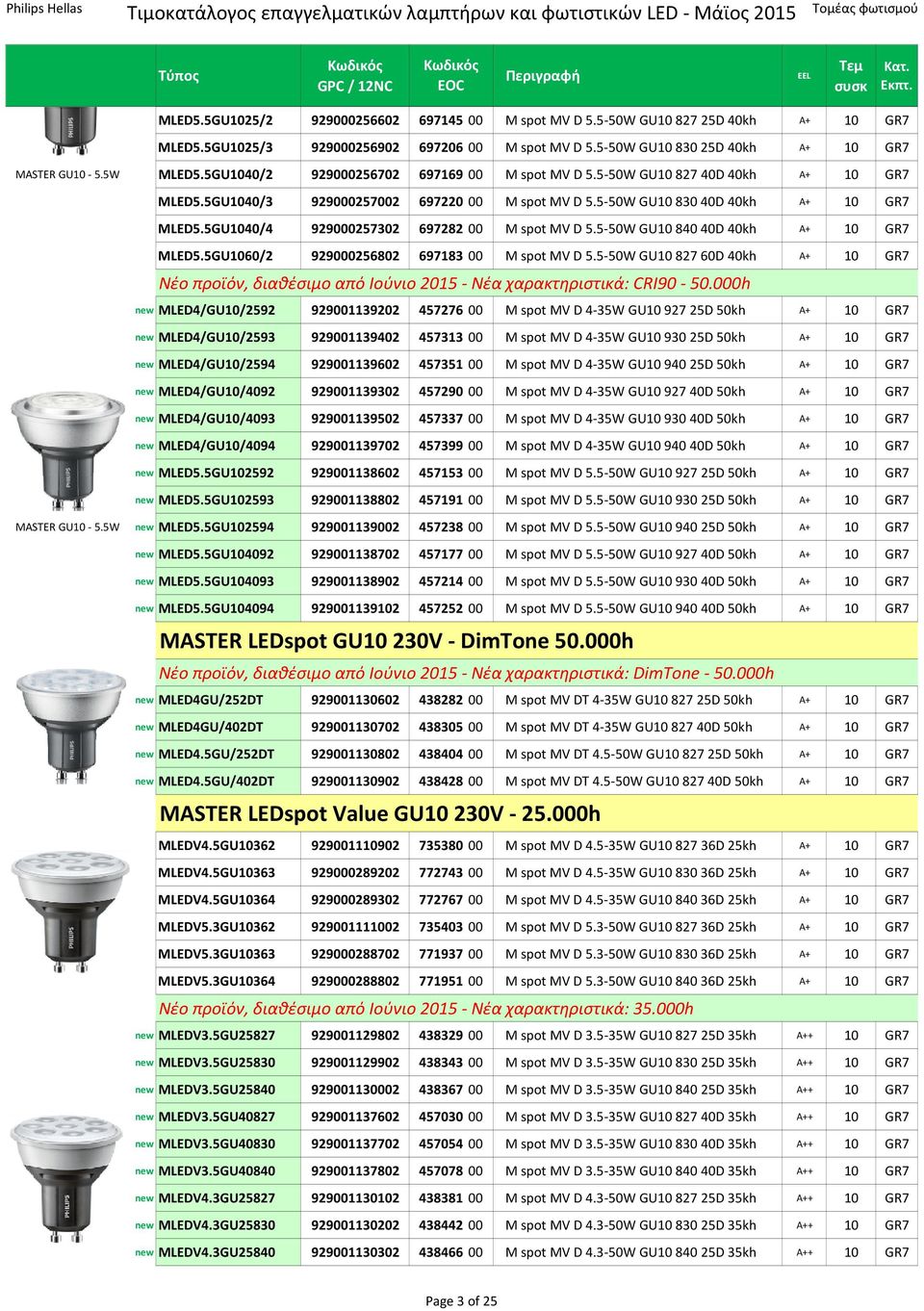 5GU1040/4 929000257302 697282 00 M spot MV D 5.5 50W GU10 840 40D 40kh A+ 10 GR7 MLED5.5GU1060/2 929000256802 697183 00 M spot MV D 5.