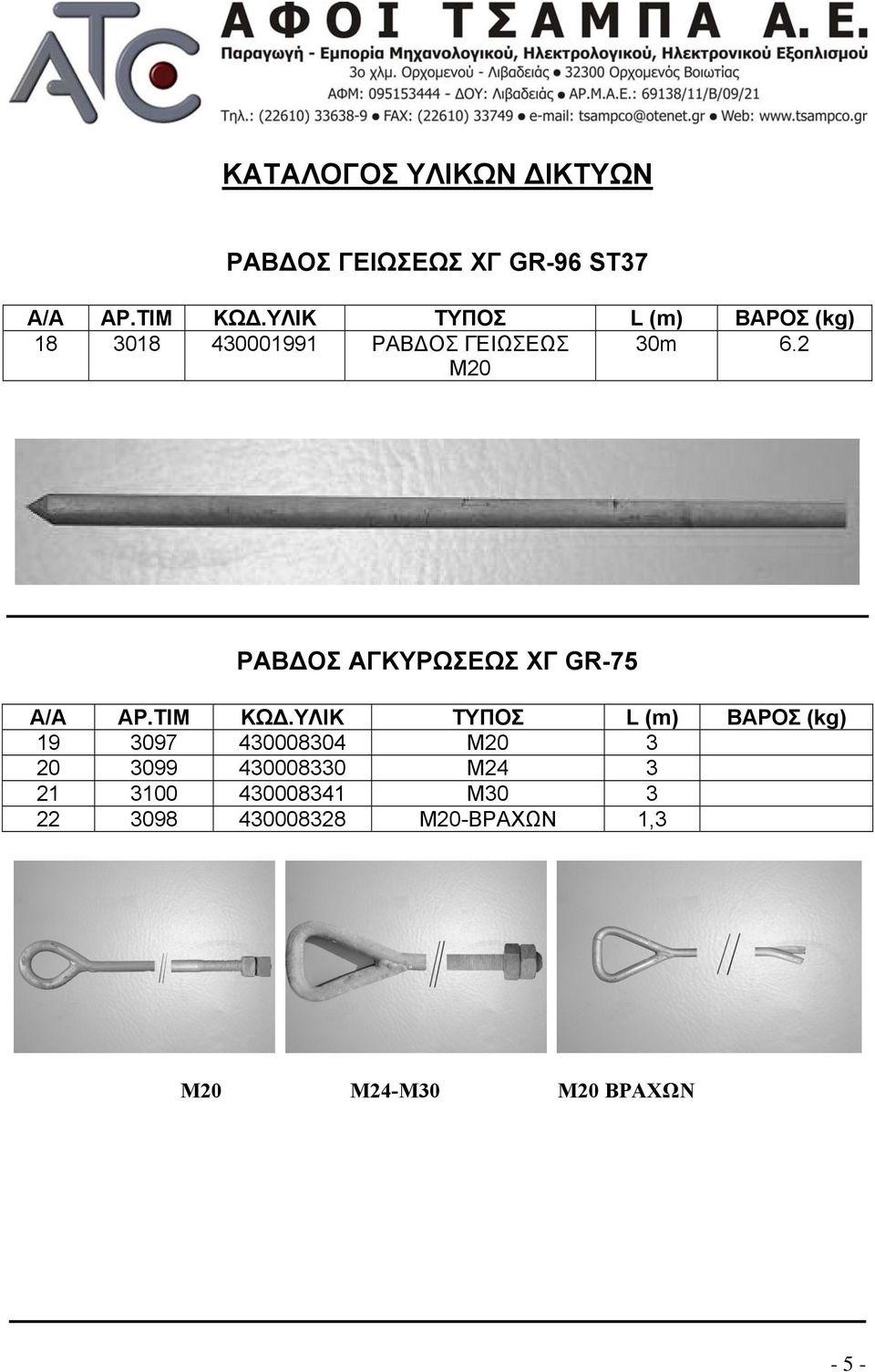 2 Μ20 ΡΑΒΔΟΣ ΑΓΚΥΡΩΣΕΩΣ ΧΓ GR-75 Α/Α ΑΡ.ΤΙΜ ΚΩΔ.
