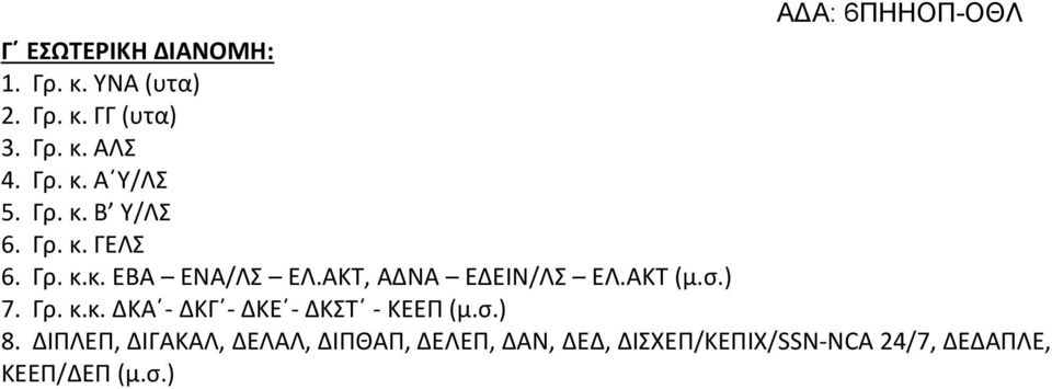 σ.) 7. Γρ. κ.κ. ΔΚΑ - ΔΚΓ - ΔΚΕ - ΔΚΣΤ - ΚΕΕΠ (μ.σ.) 8.