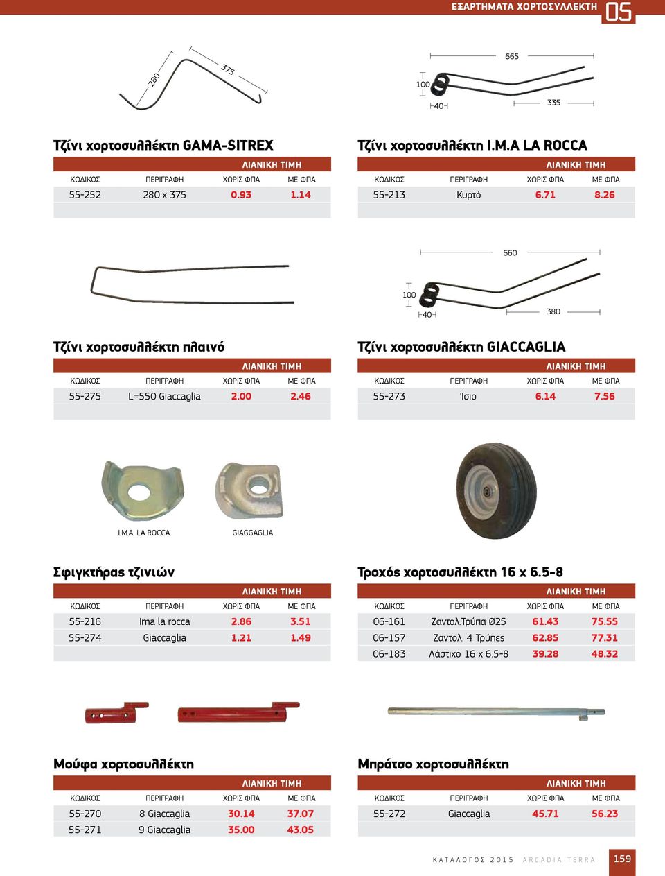 86 3.51 55-274 Giaccaglia 1.21 1.49 Τροxός xορτοσυλλέκτη 16 x 6.5-8 06-161 Ζαντολ.Τρύπα Ø25 61.43 75.55 06-157 Ζαντολ. 4 Τρύπες 62.85 77.31 06-183 Λάστιχο 16 x 6.5-8 39.